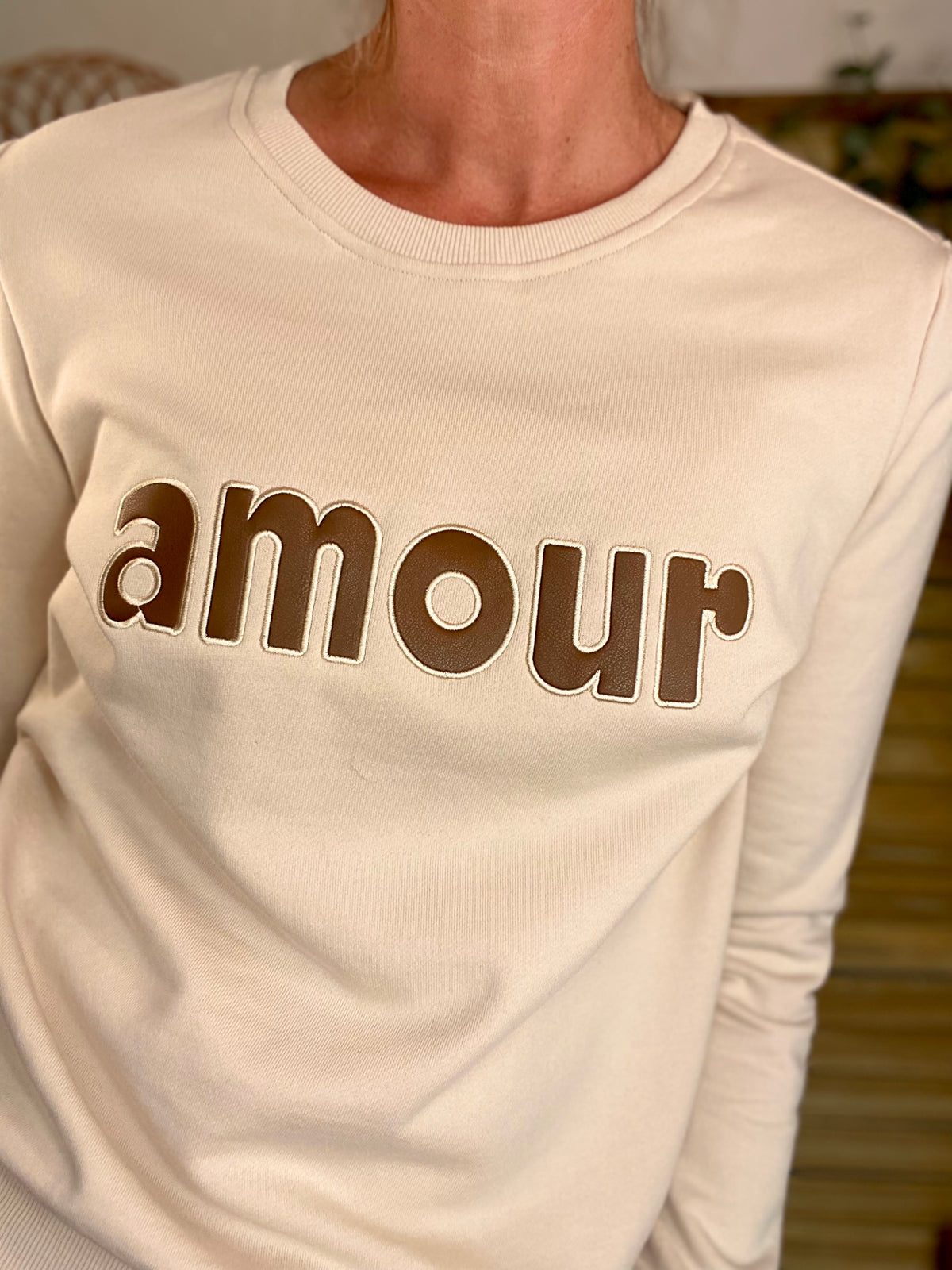 Sweat amour en coton GABRIELLE - Beige et Taupe - FIN DE SÉRIE