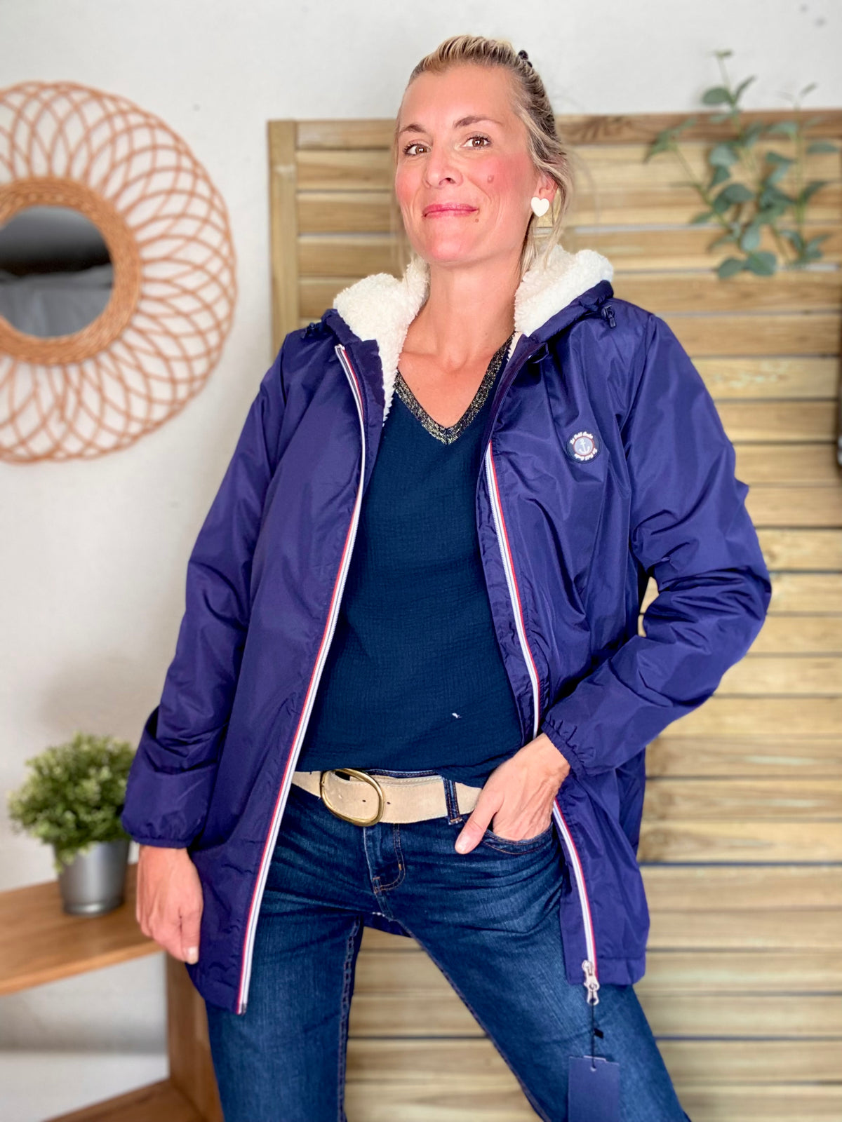 Parka Imperméable moumoute sherpa unisexe JEAN.NE - LE PETIT BRETON - Bleu Marine (Taille très grand) - FIN DE SÉRIE