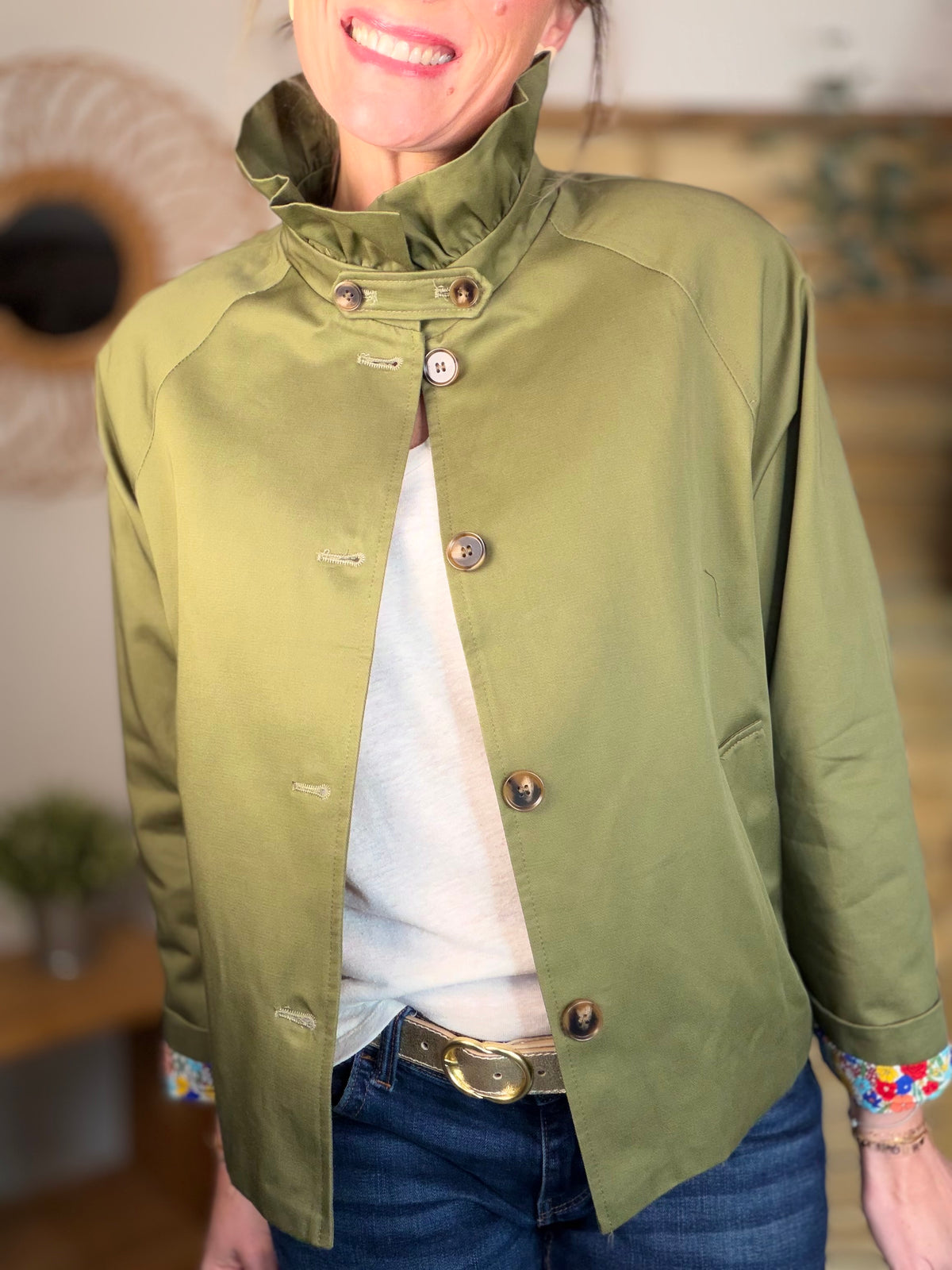 Veste Trench col victorien avec Liberty - VICTORIA Kaki - FIN DE SÉRIE