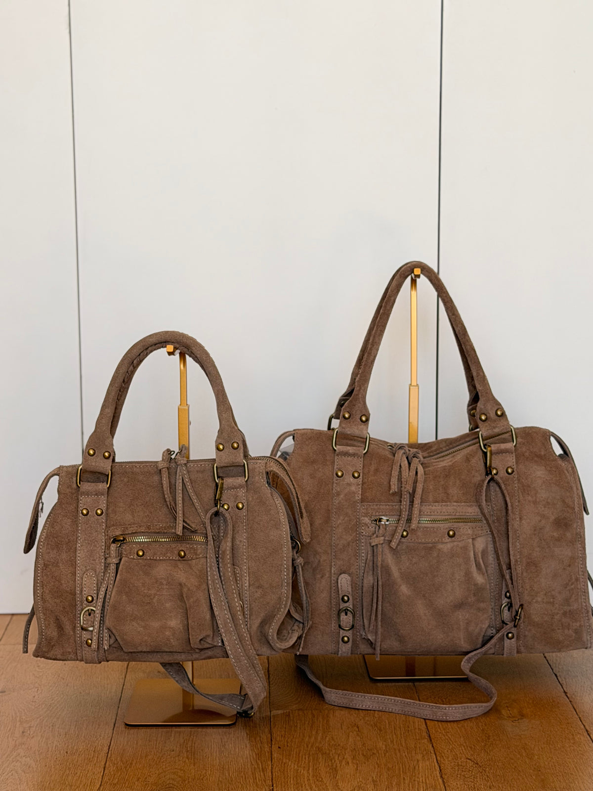 Sac à main en cuir daim • HUNTER Petit format - Taupe