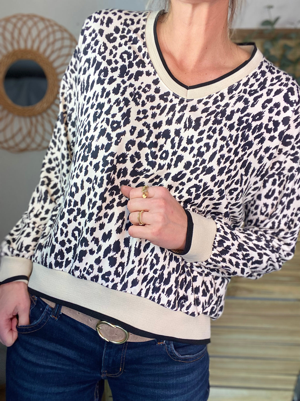 Sweat imprimé Léo 🐆 AMANDINE - Noir