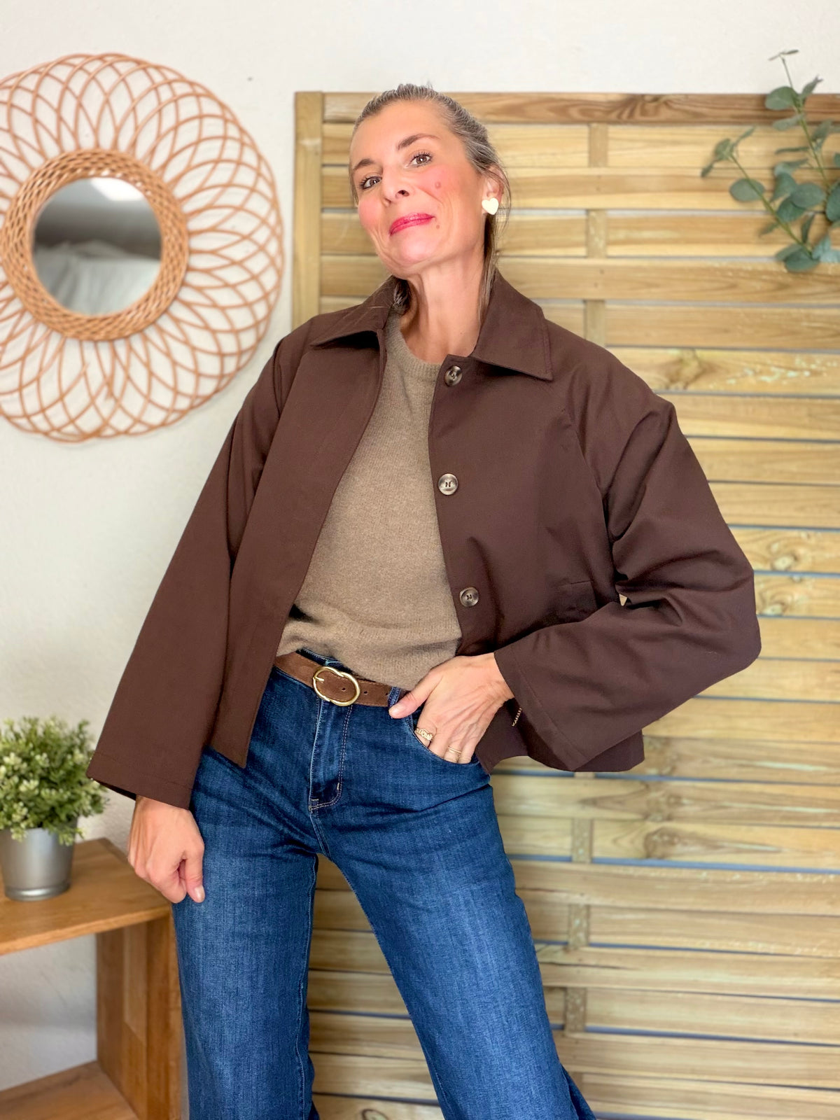 Veste Trench en coton Chocolat avec Liberty - MAHAUT - LILI et LALA