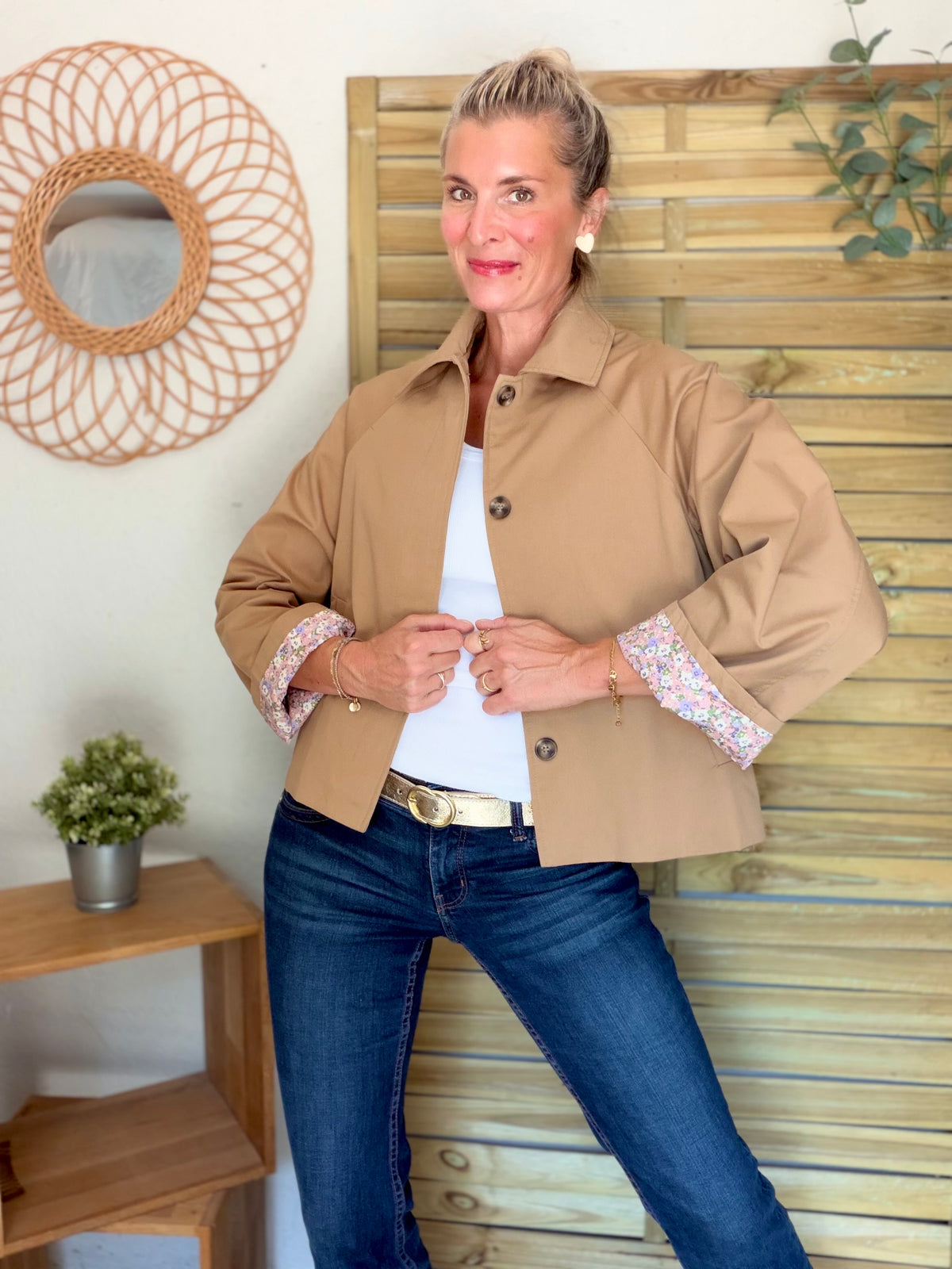 Veste Trench en coton Camel avec Liberty - MAHAUT - LILI et LALA