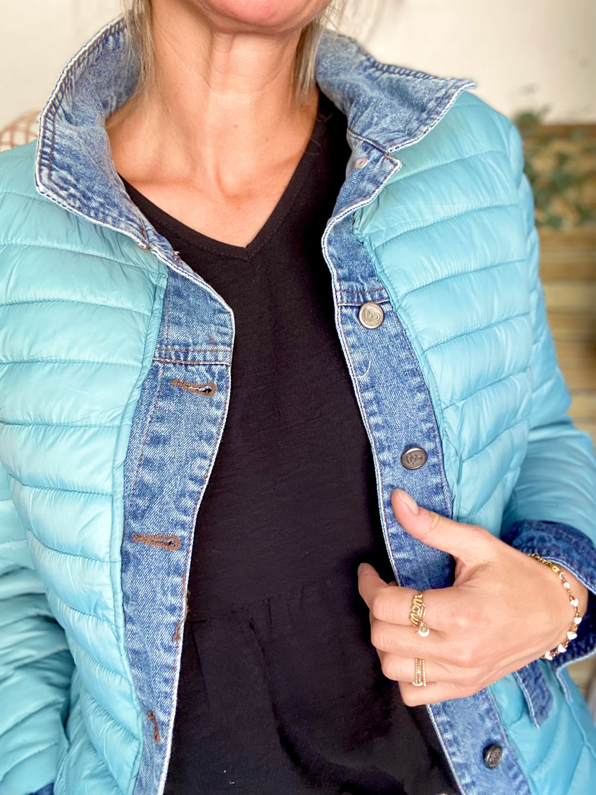 Veste Jean / Doudoune légère JACKIE - Vert sauge - FIN DE SÉRIE