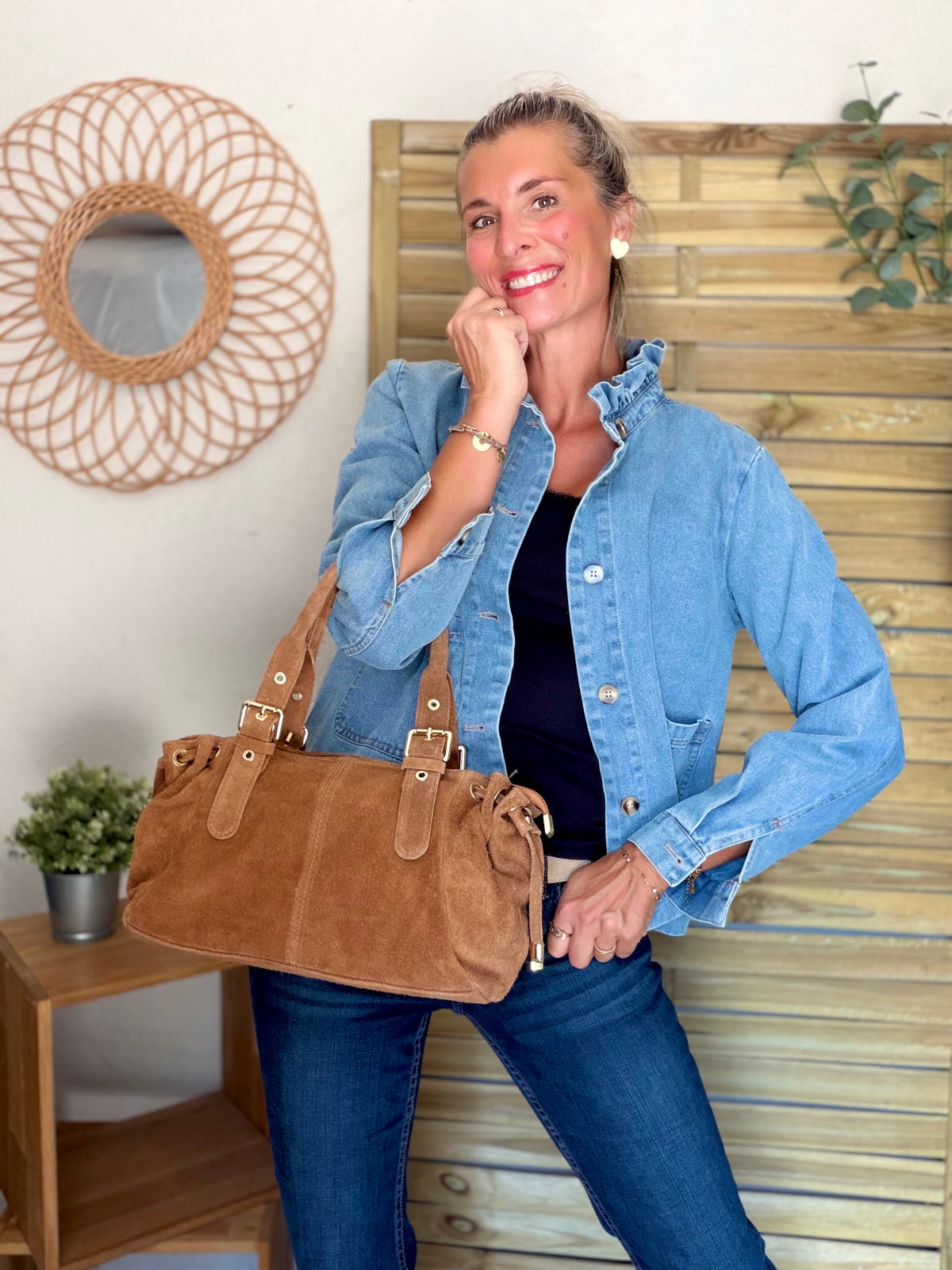 Sac à main en cuir daim GERY - Camel