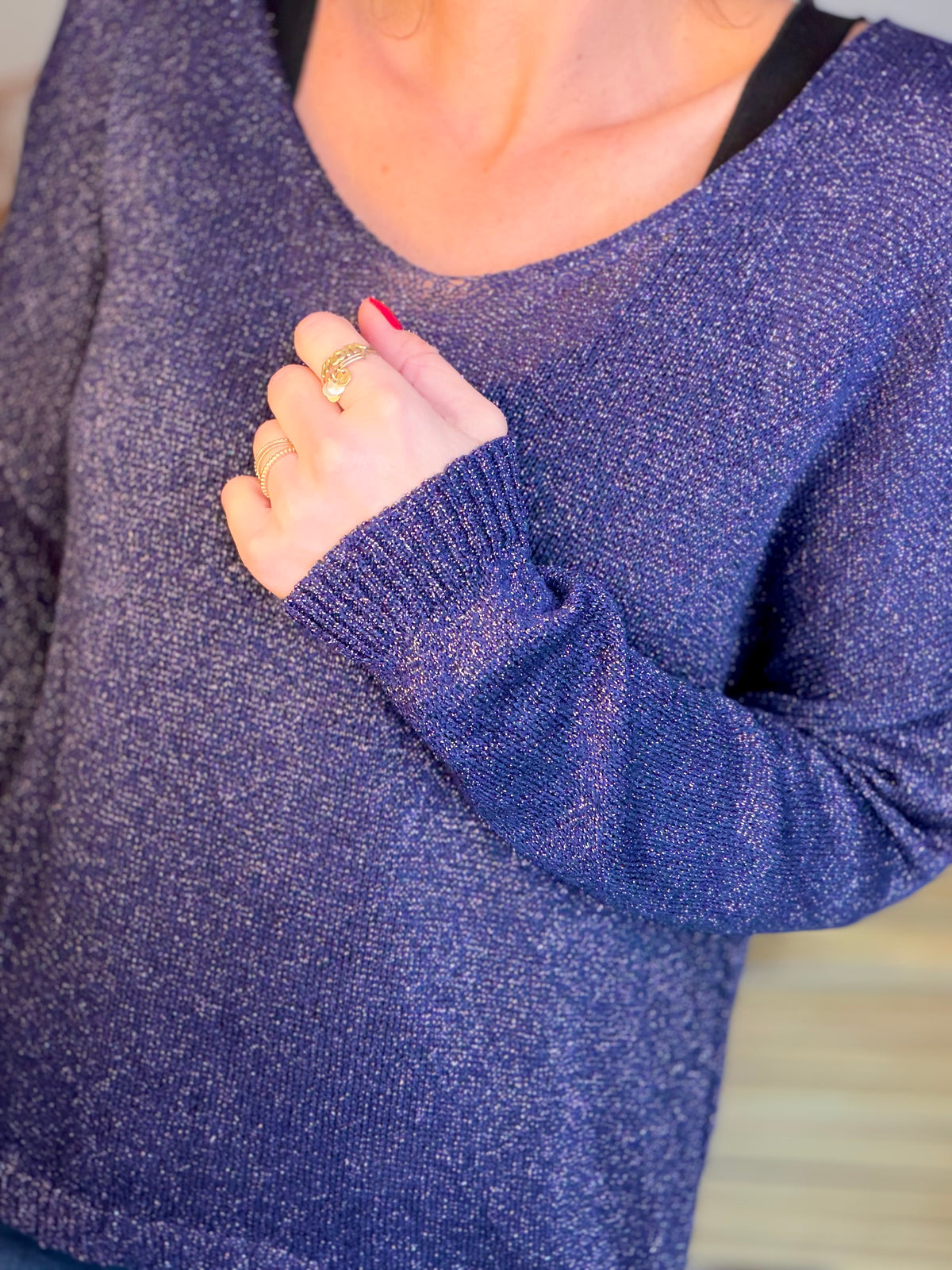 Pull maille lurex et étoile ⭐️ POLLY - Marine / Doré - FIN DE SÉRIE