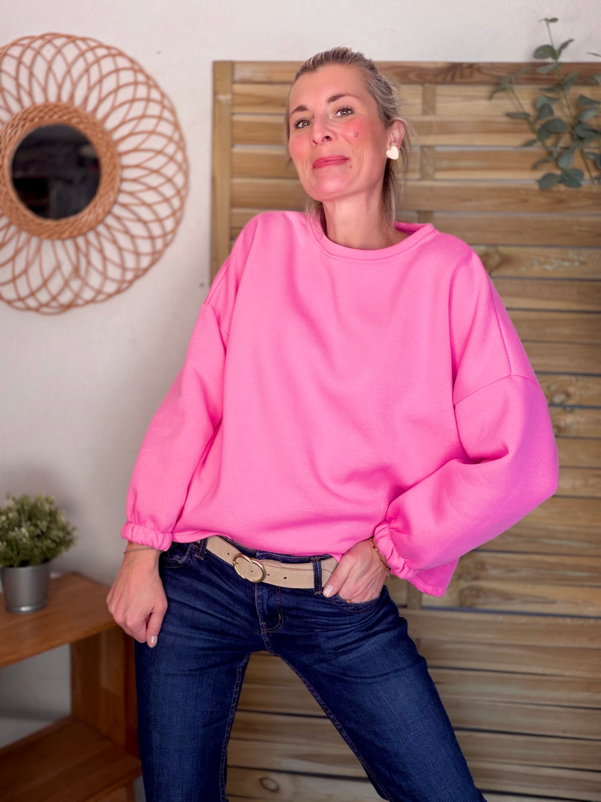 Sweat molleton oversized BISOU Rose / Rouge - MIKA - FIN DE SÉRIE