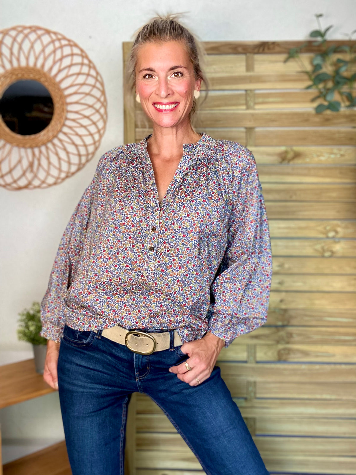 Blouse ample Liberty bleu EDWIGE - FIN DE SÉRIE