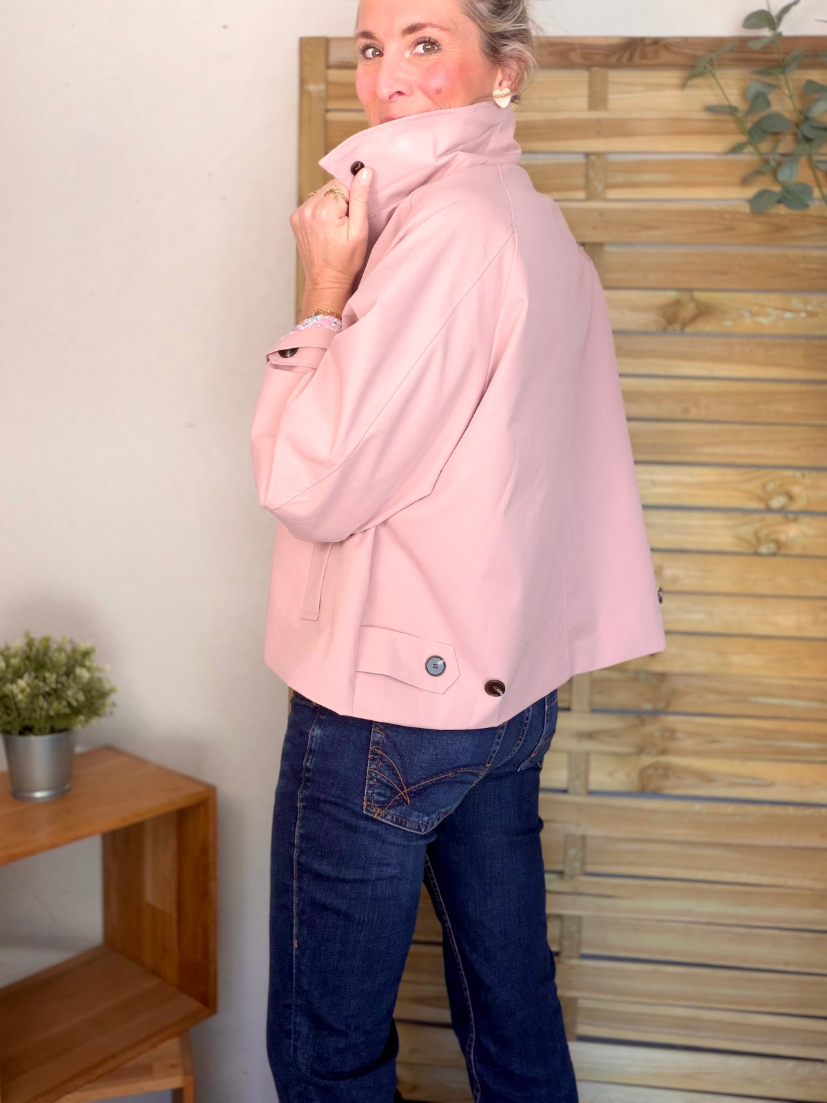 Veste Trench avec Liberty - MADELEINE Vieux rose - FIN DE SÉRIE