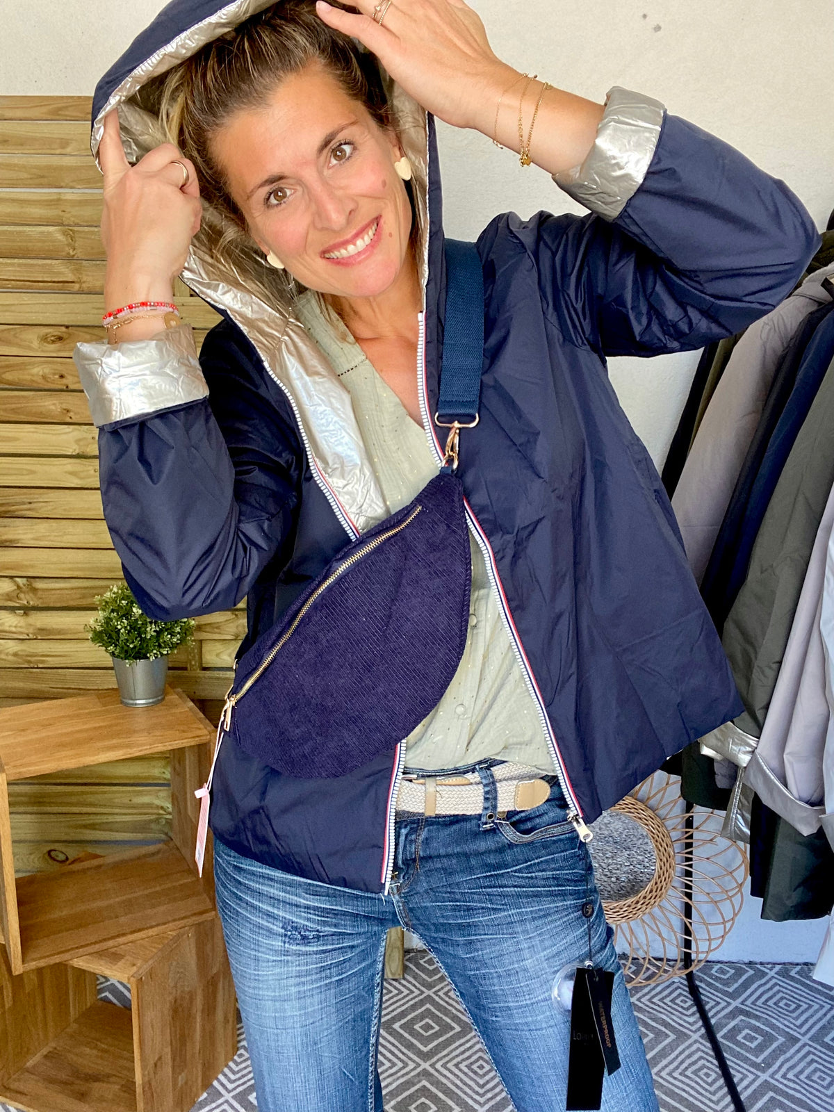LAURA JO - Imperméable réversible rembourré LOUISON COURT - Marine/Doré