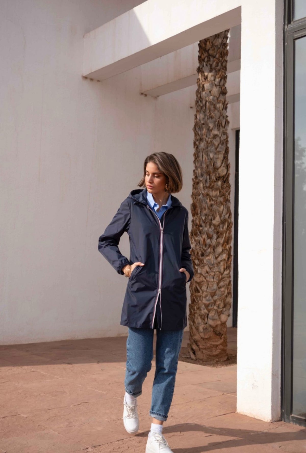 LAURA JO - Coupe vent imperméable ANNA LONG léger - Bleu marine
