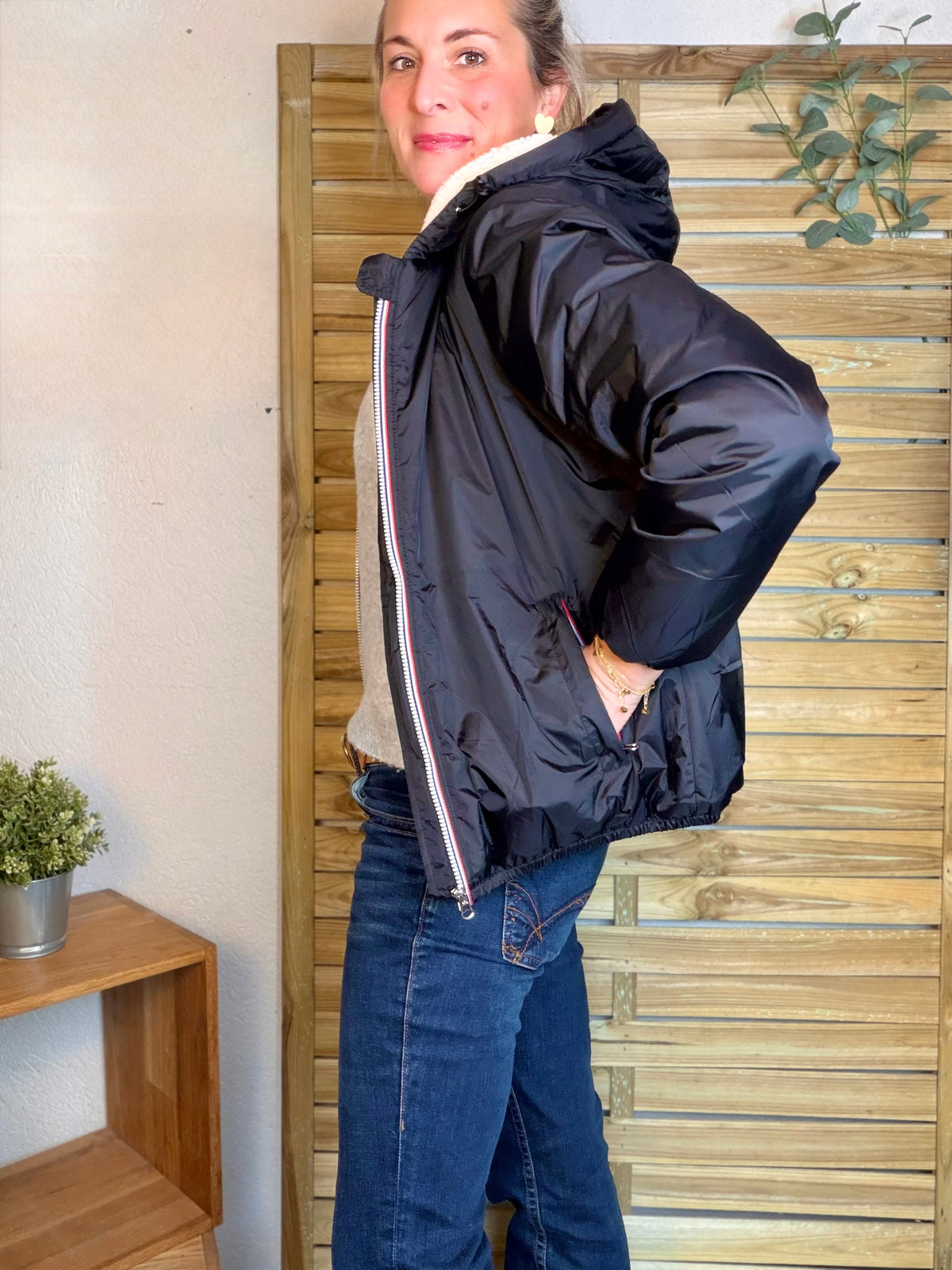 LAURA JO - Parka Imperméable LOUISE COURT sherpa - Noir - LAURA JO • DESTOCKAGE sur Taille L