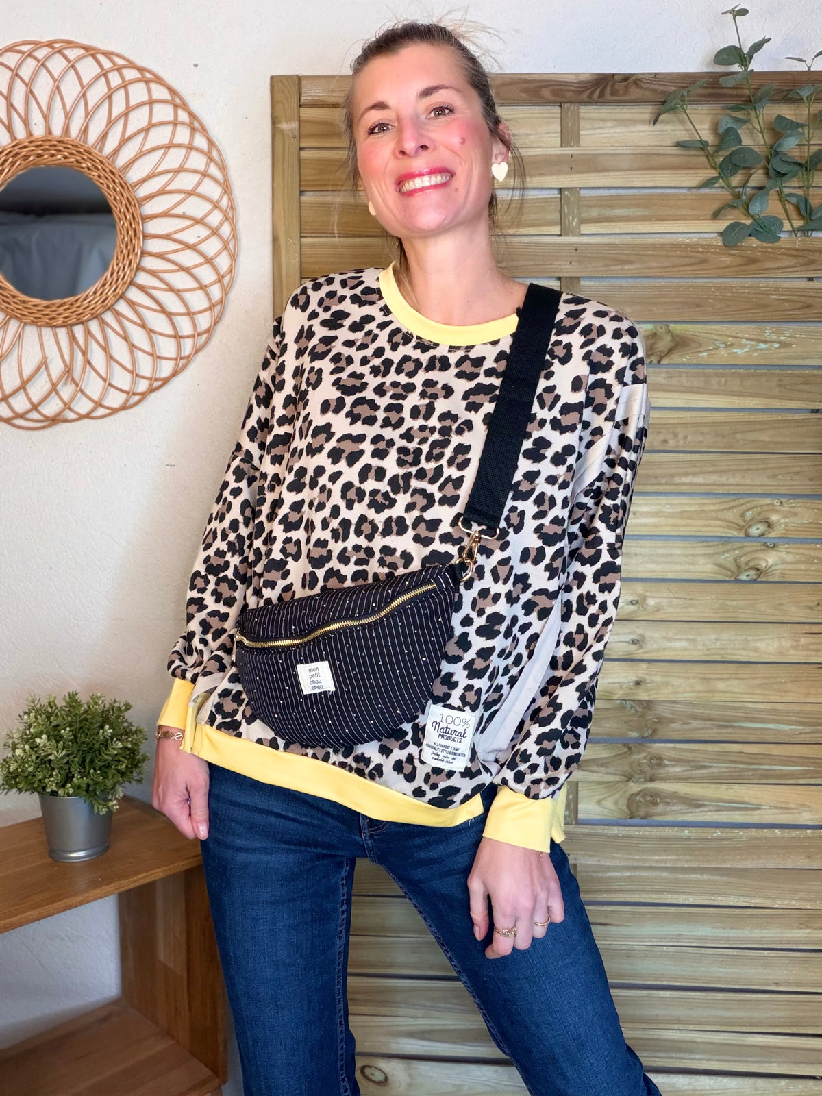 Sac banane avec strass BONNIE - Rayée noir