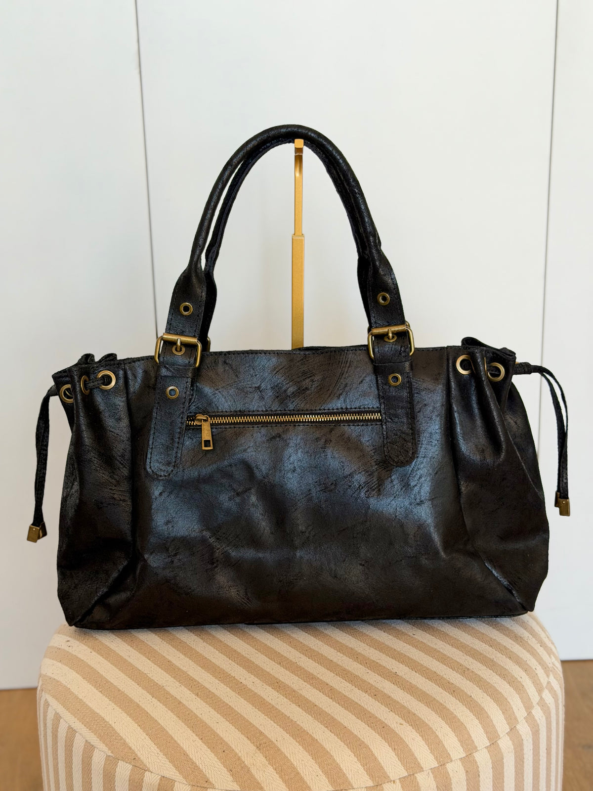 Sac cabas XL en cuir vieilli • COOPER Noir