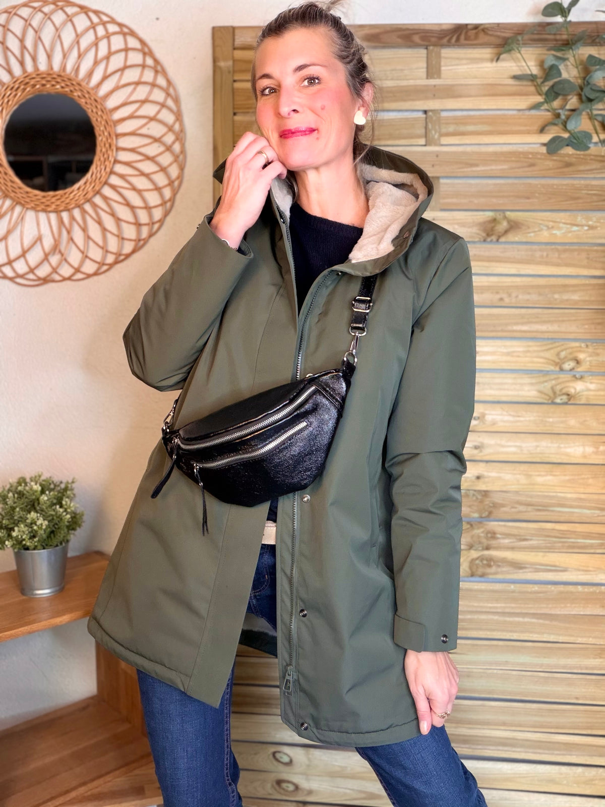 LAURA JO - Parka fourrée imperméable AMBRE LONG - Kaki / Beige