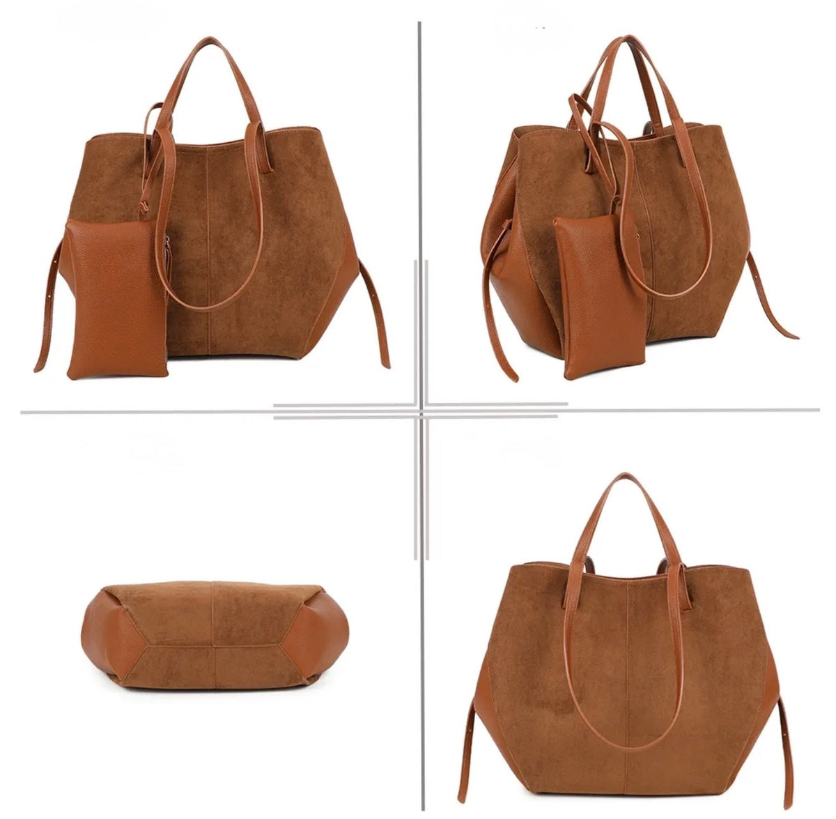 Grand Sac cabas 2 en 1 en simili daim - PAULE Camel