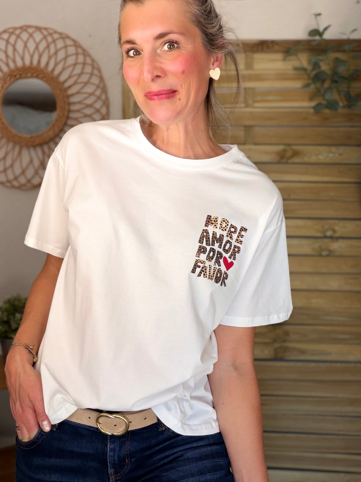 Tee shirt MORE AMOR POR FAVOR - RITA Blanc/Léo - FIN DE SÉRIE
