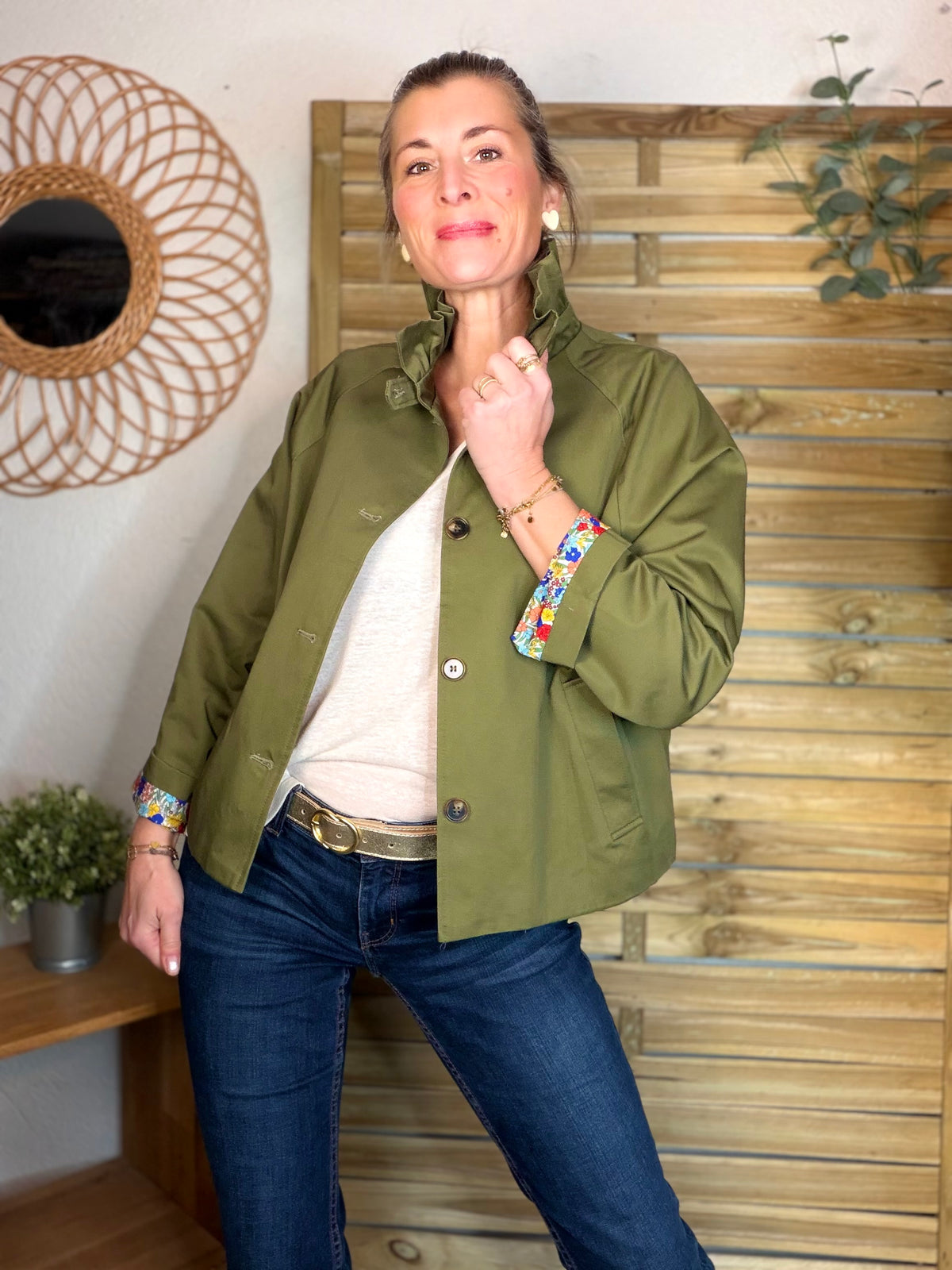 Veste Trench col victorien avec Liberty - VICTORIA Kaki - FIN DE SÉRIE