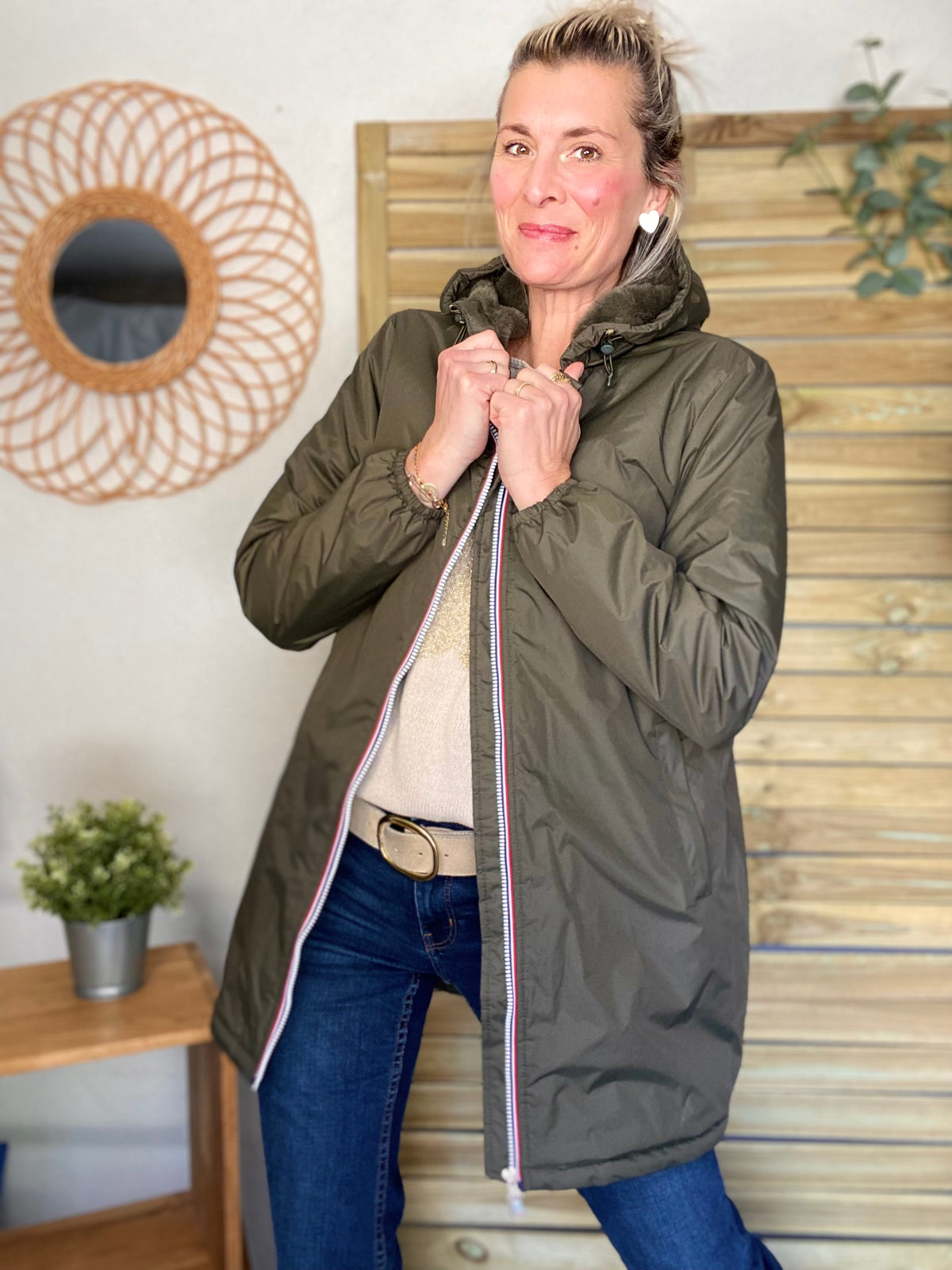 LAURA JO - Parka Imperméable LOUISE LONG fourré - Kaki