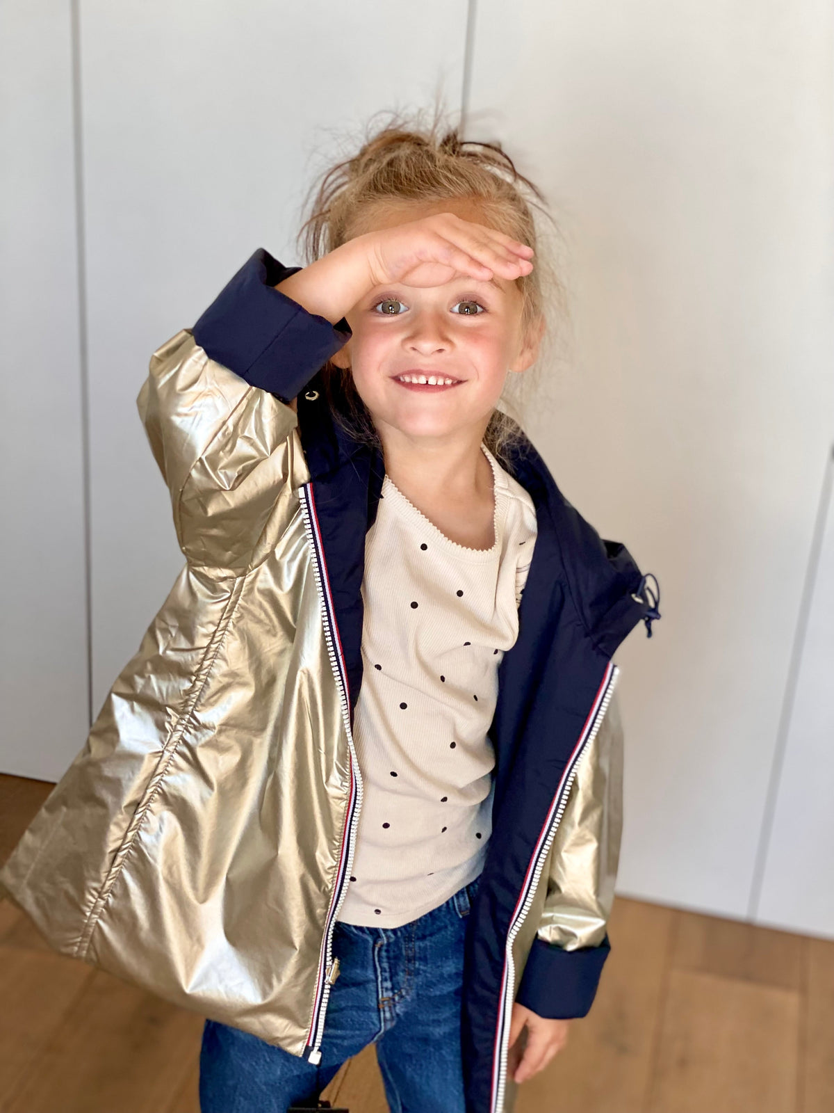 Imperméable réversible rembourré LOUISON KIDS enfant (mixte) - Bleu Marine / Doré