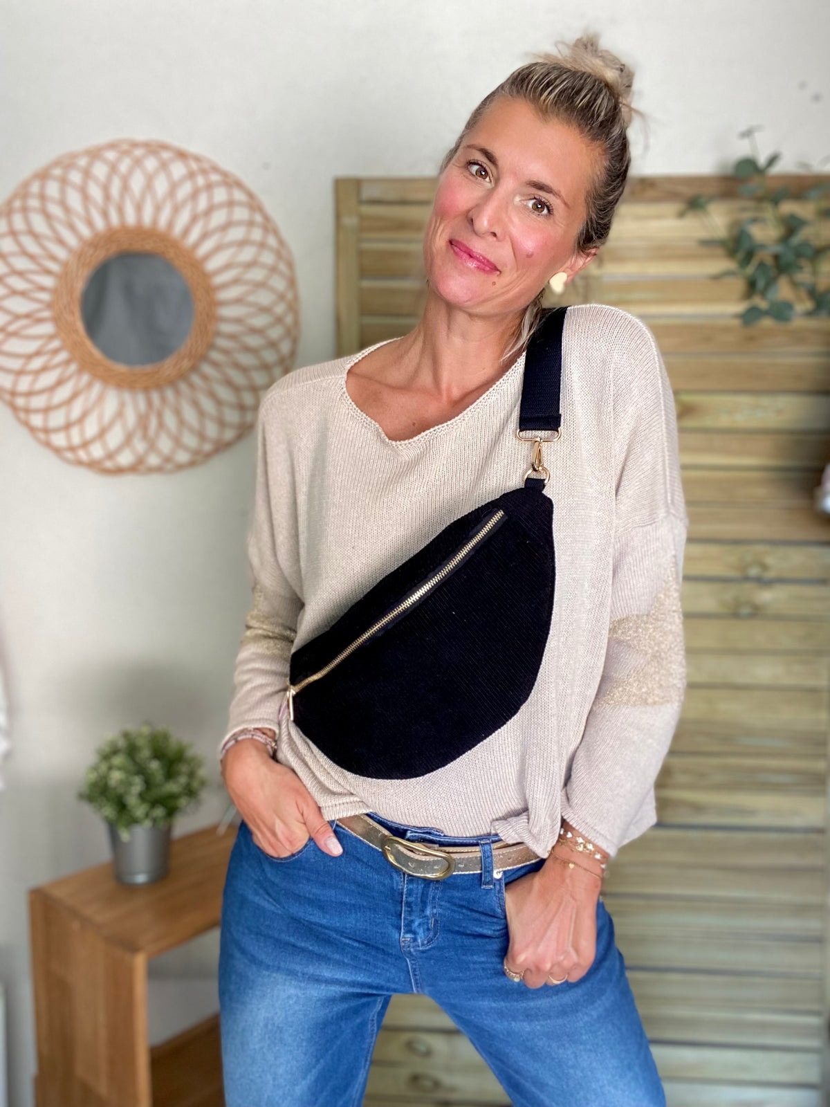 Sac banane XL velours côtelé Ciao Boum - IVY - Noir
