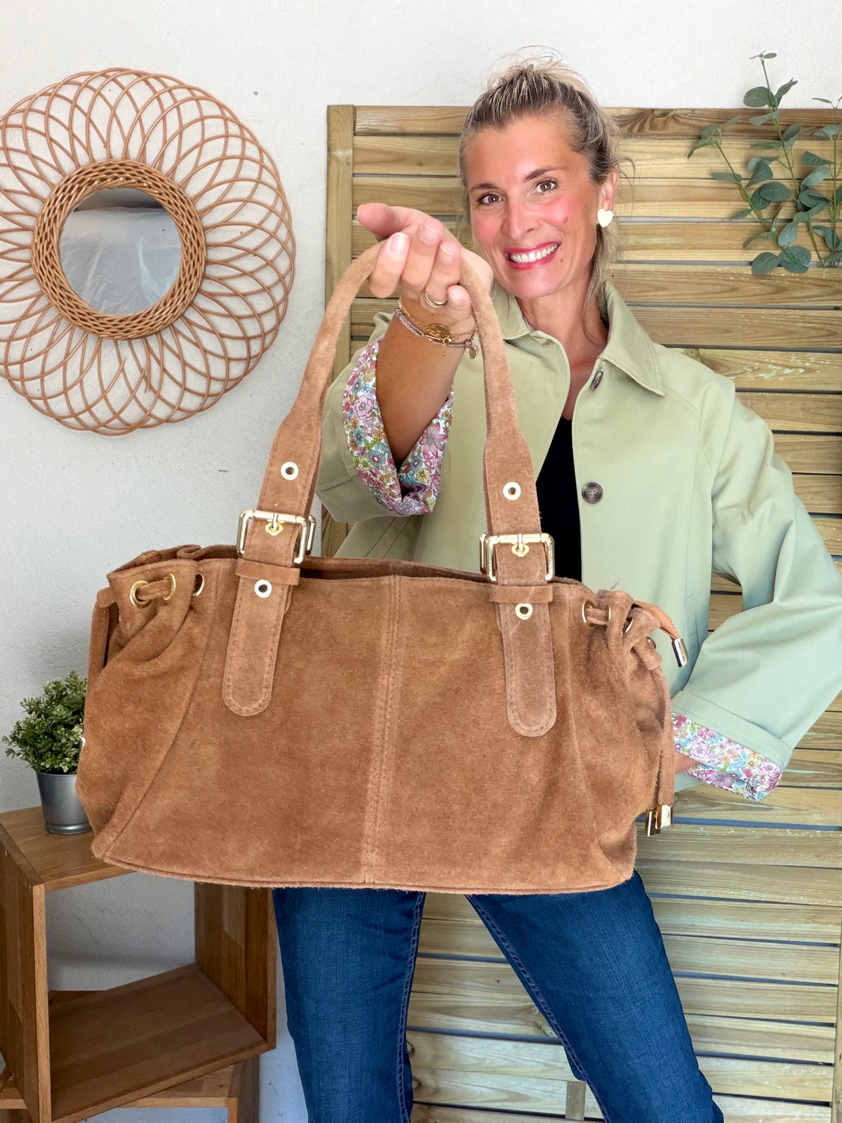 Sac à main en cuir daim GERY - Camel