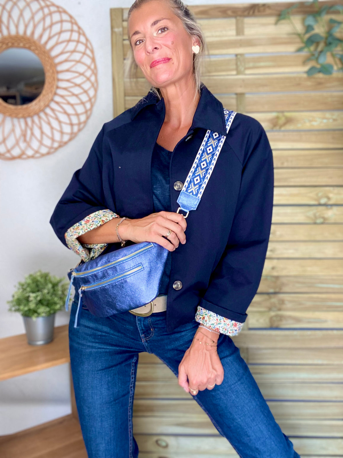 Veste Trench en coton bleu marine avec Liberty - MAHAUT- LILI et LALA