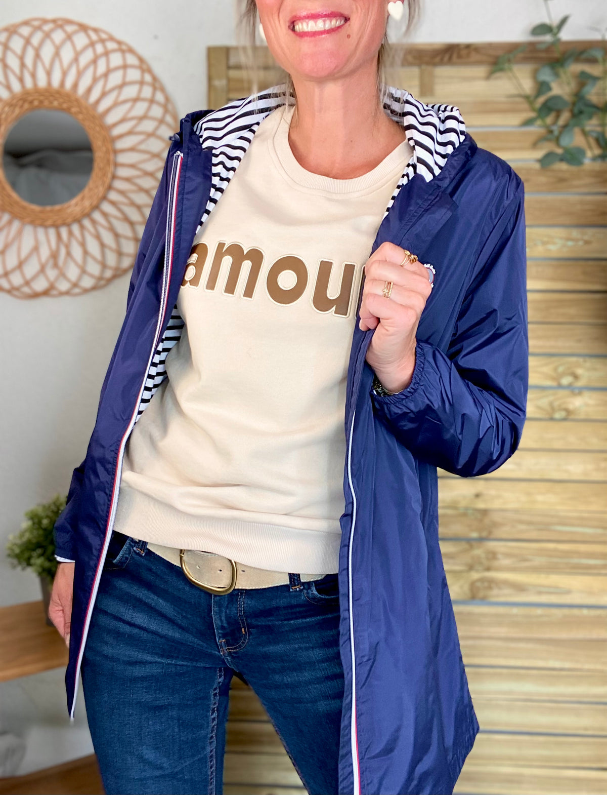 Sweat amour en coton GABRIELLE - Beige et Taupe - FIN DE SÉRIE