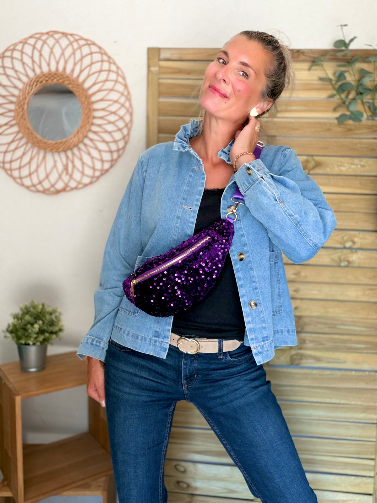 ⚡️ ARRIVAGE - Sac banane velours à sequins DAISY - Violet