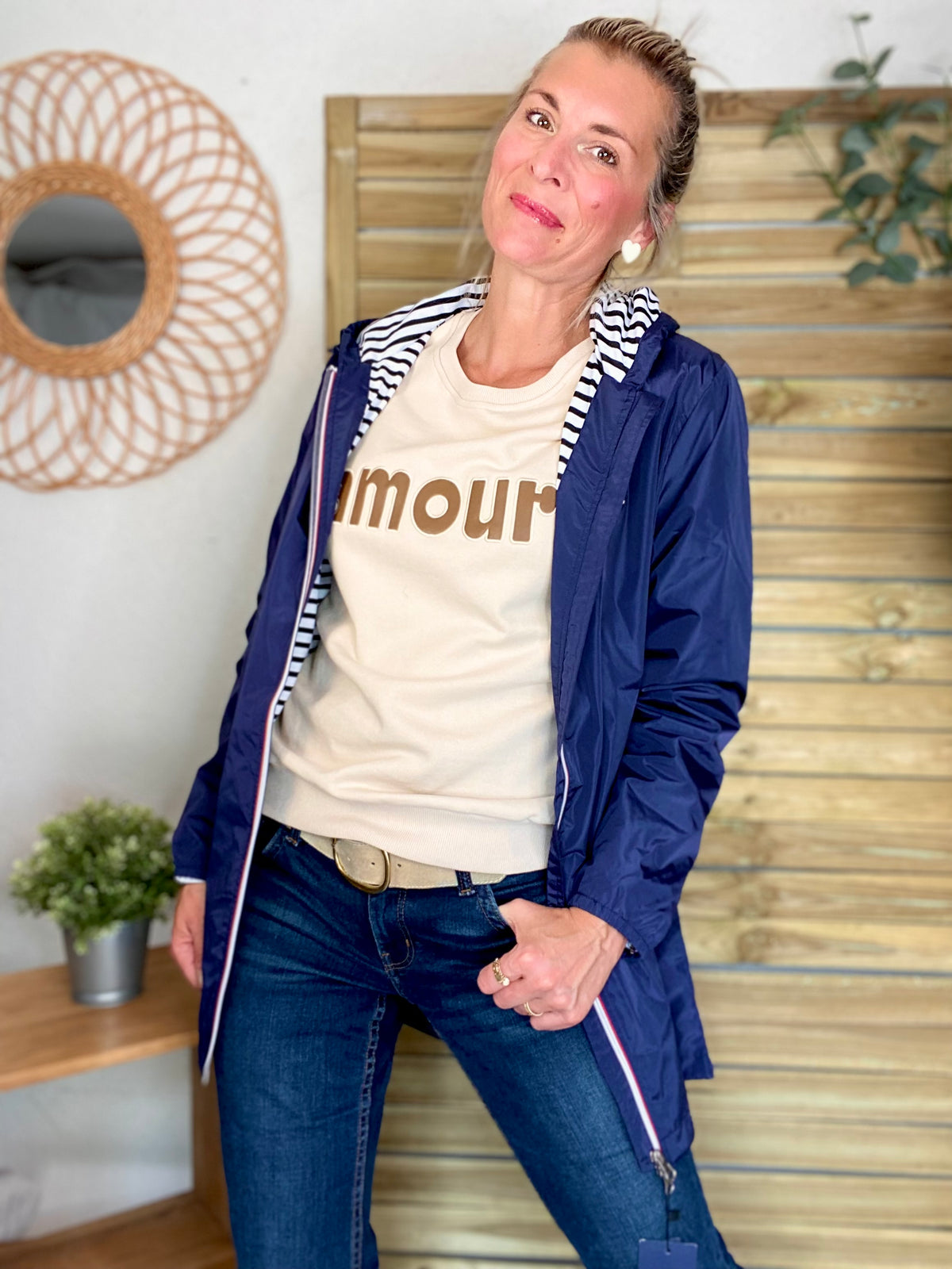 Sweat amour en coton GABRIELLE - Beige et Taupe - FIN DE SÉRIE