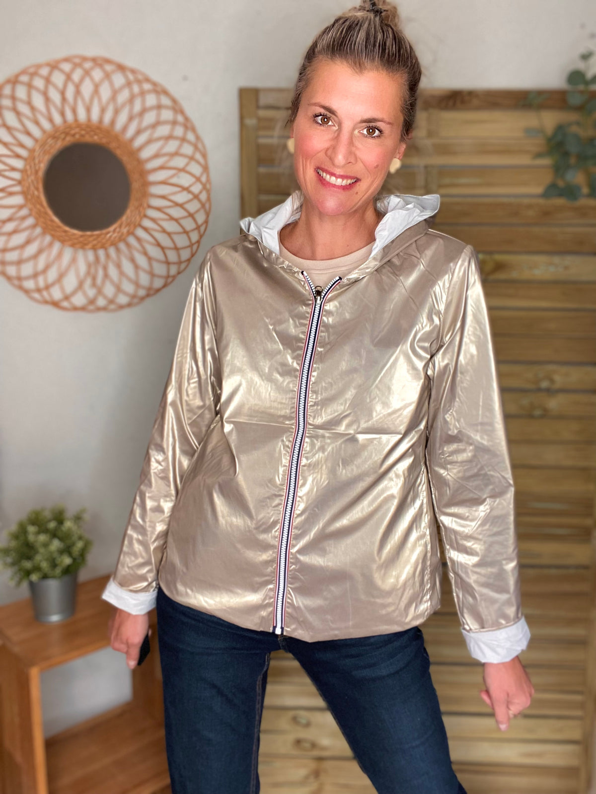 LAURA JO - Imperméable réversible GARANCE COURT léger - Blanc/Doré