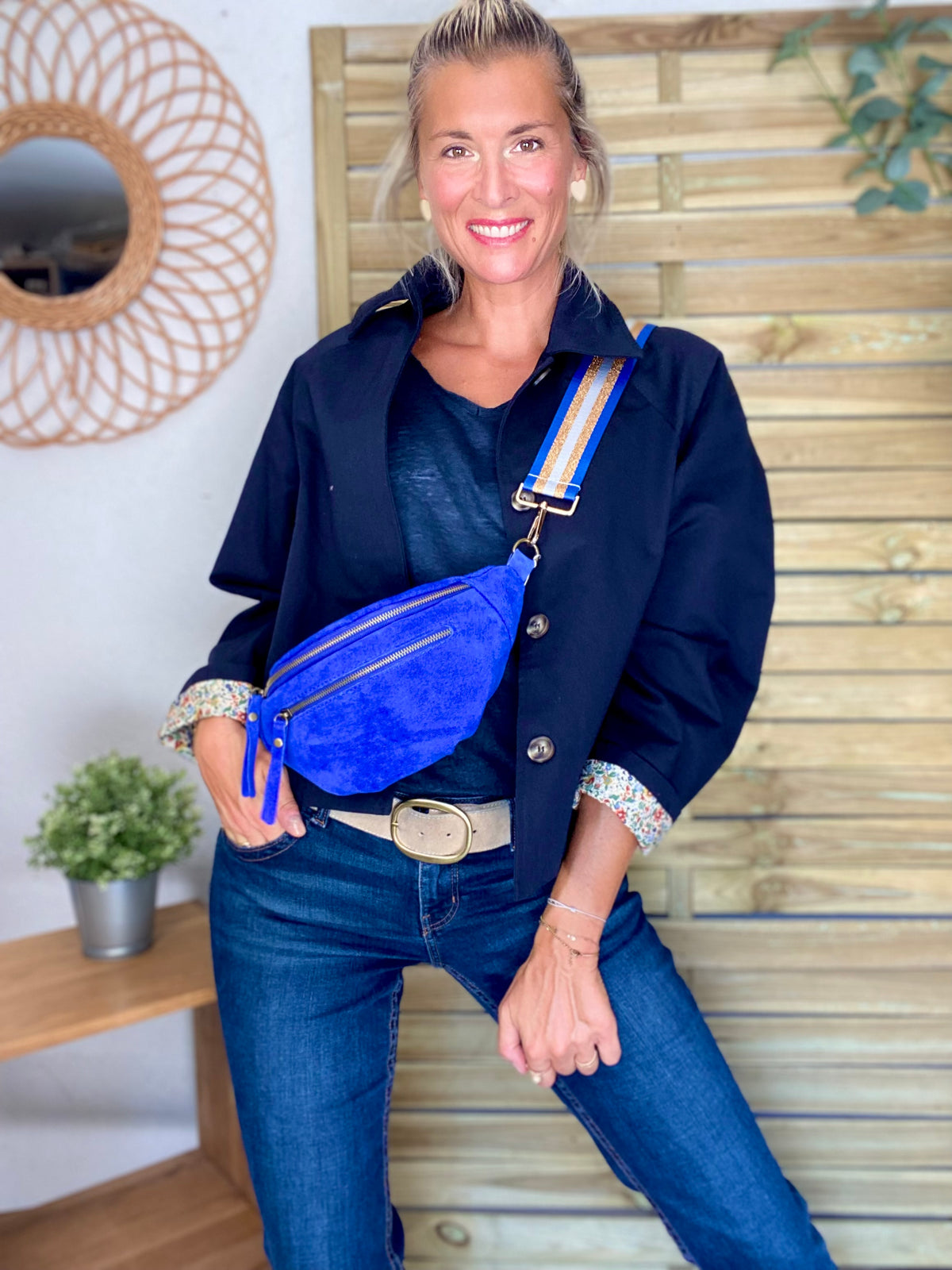 Veste Trench en coton bleu marine avec Liberty - MAHAUT- LILI et LALA