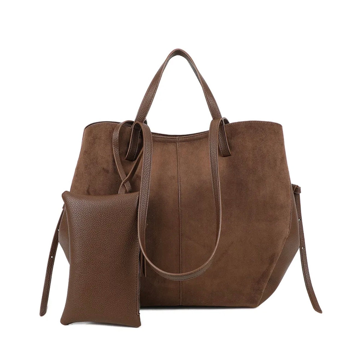 Grand Sac cabas 2 en 1 en simili daim - PAULE Chocolat
