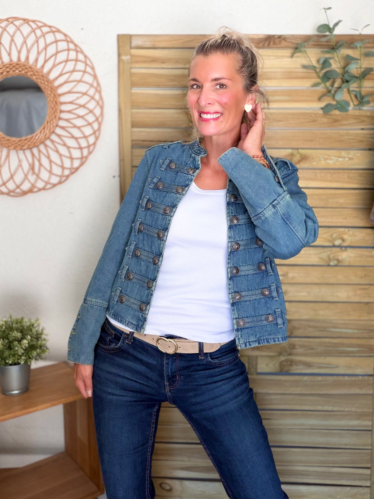 Veste officier courte en jean NAPOLÉON - Bleu Jean • DÉSTOCKAGE