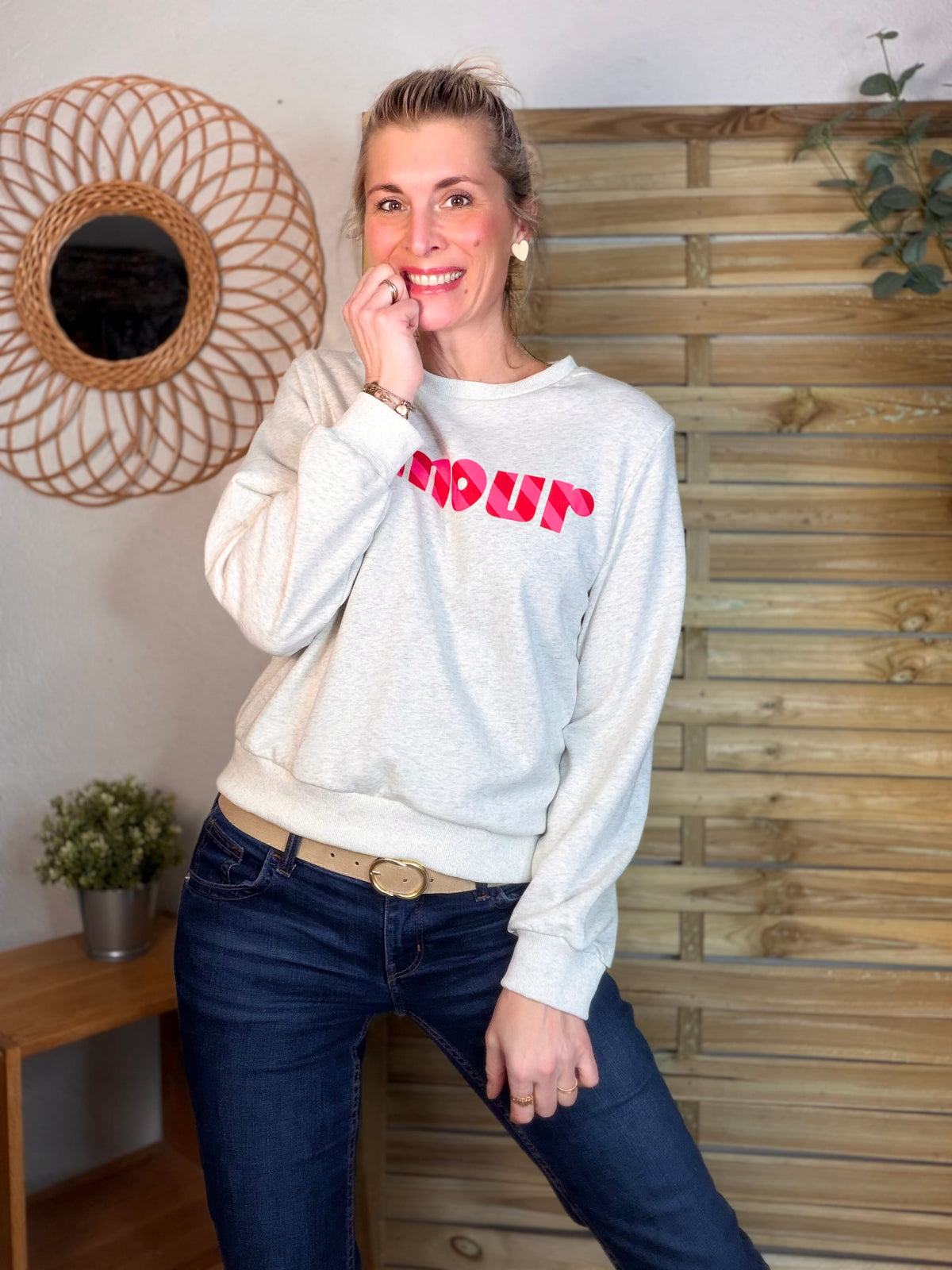 Sweat amour SIENNA - Gris / Rose - FIN DE SÉRIE