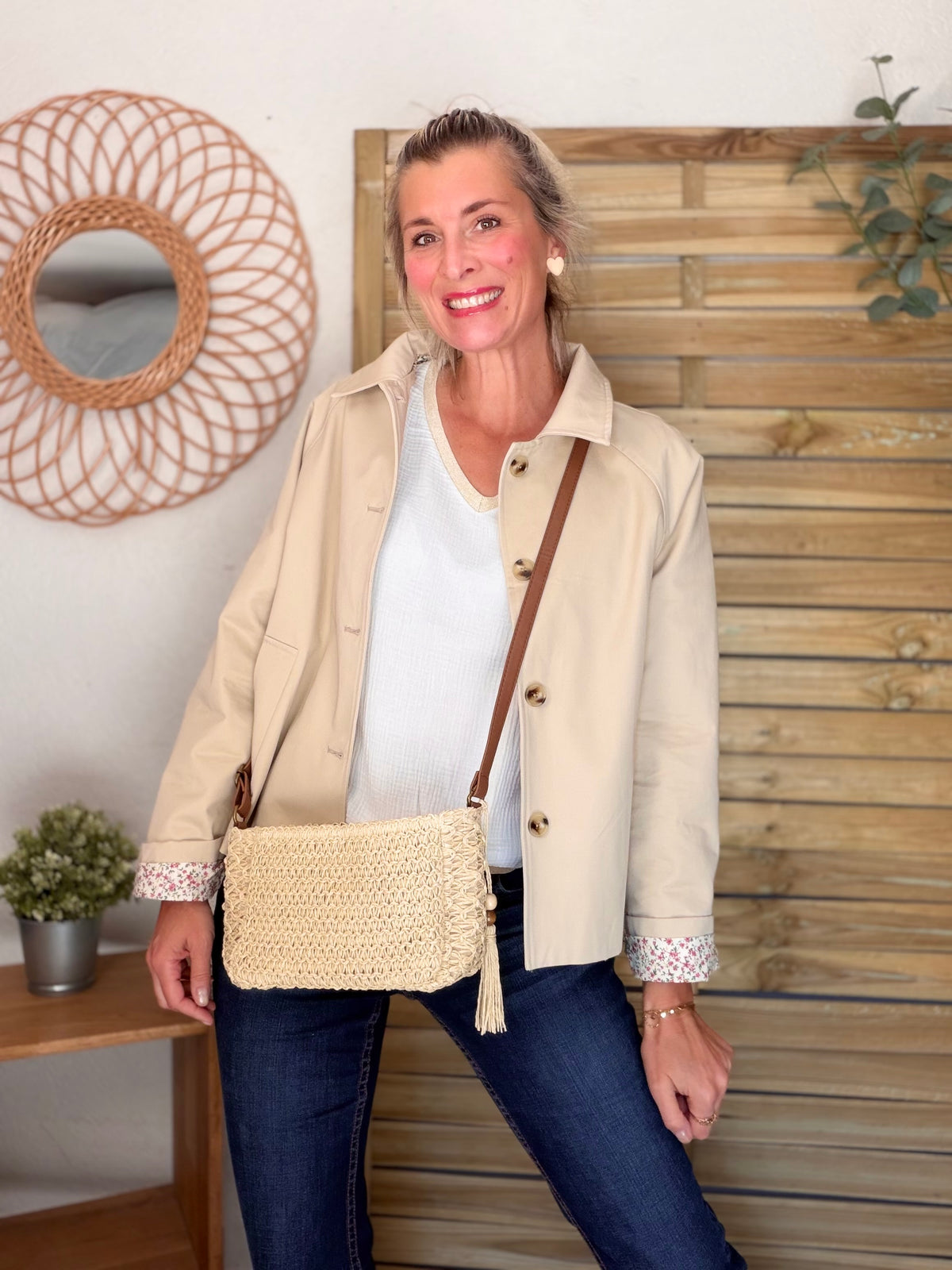 Veste Trench en coton avec Liberty - JOHAN Beige
