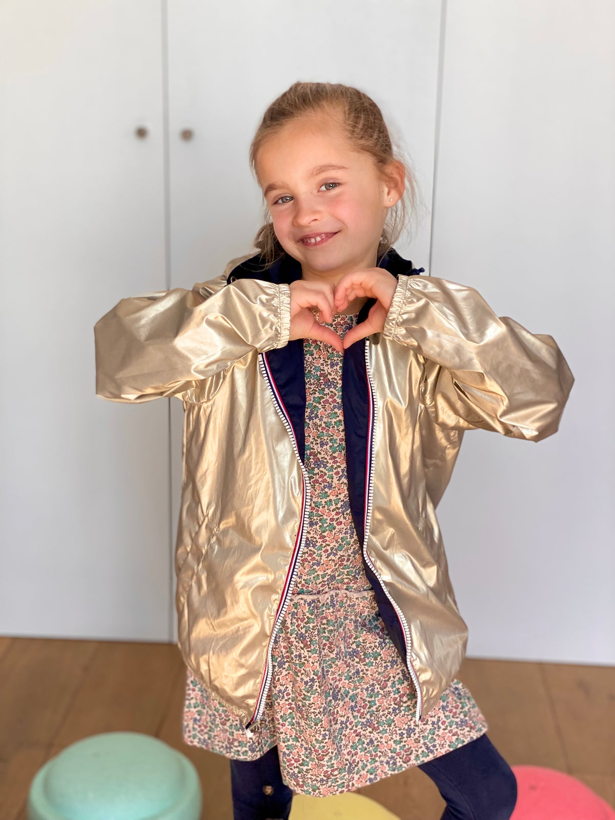LAURA JO - Imperméable réversible léger GARANCE KIDS enfant (mixte) - Bleu Marine / Doré • DÉSTOCKAGE sur Taille 6 ans