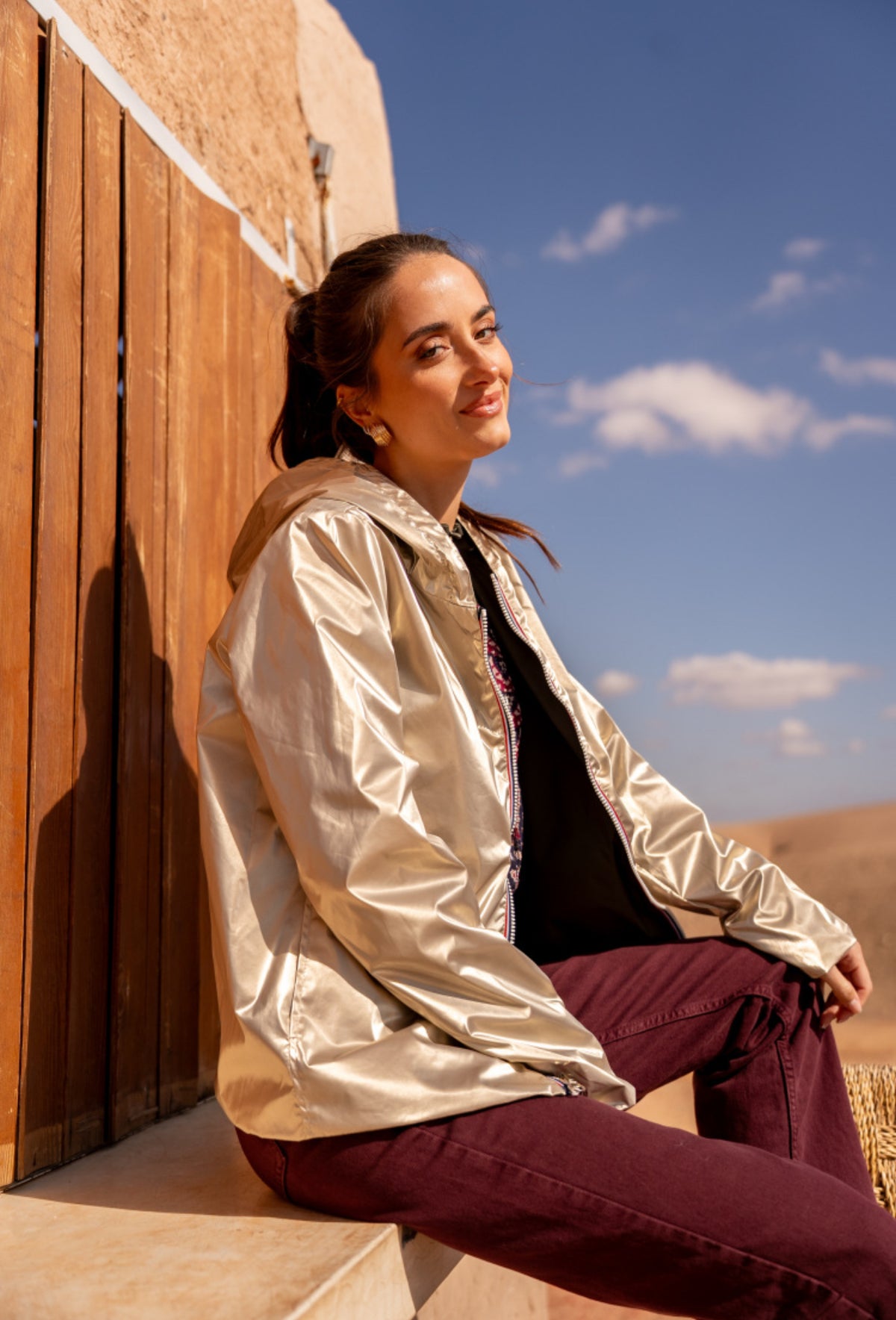 LAURA JO - Imperméable réversible GARANCE COURT léger - Marine/Doré • DÉSTOCKAGE sur Taille XL