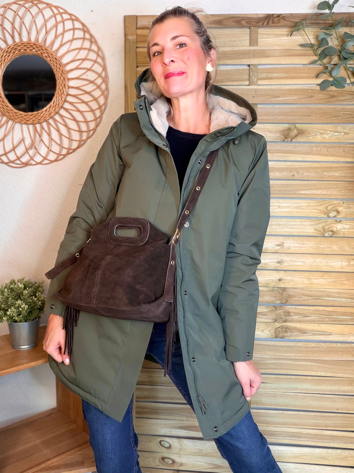 LAURA JO - Parka fourrée imperméable AMBRE LONG - Kaki / Beige