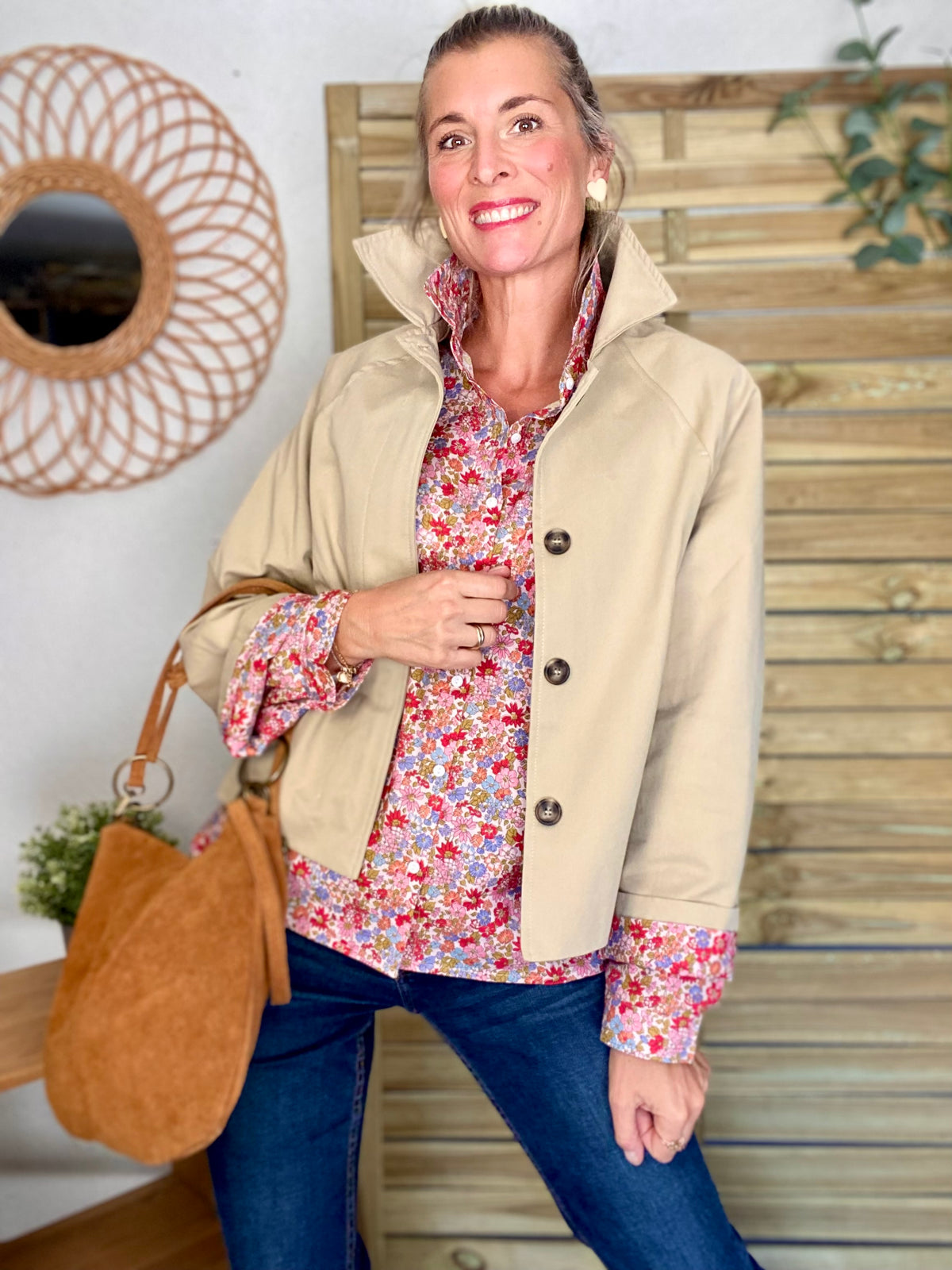 Veste Trench en coton beige avec Liberty - MAHAUT - LILI et LALA