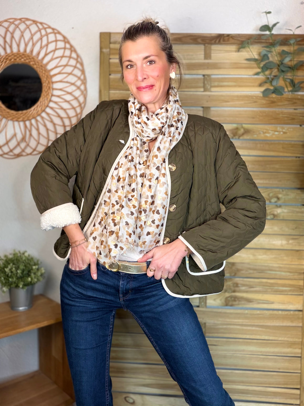 Foulard Cœurs SIGRID - Taupe 💛🧡🤎