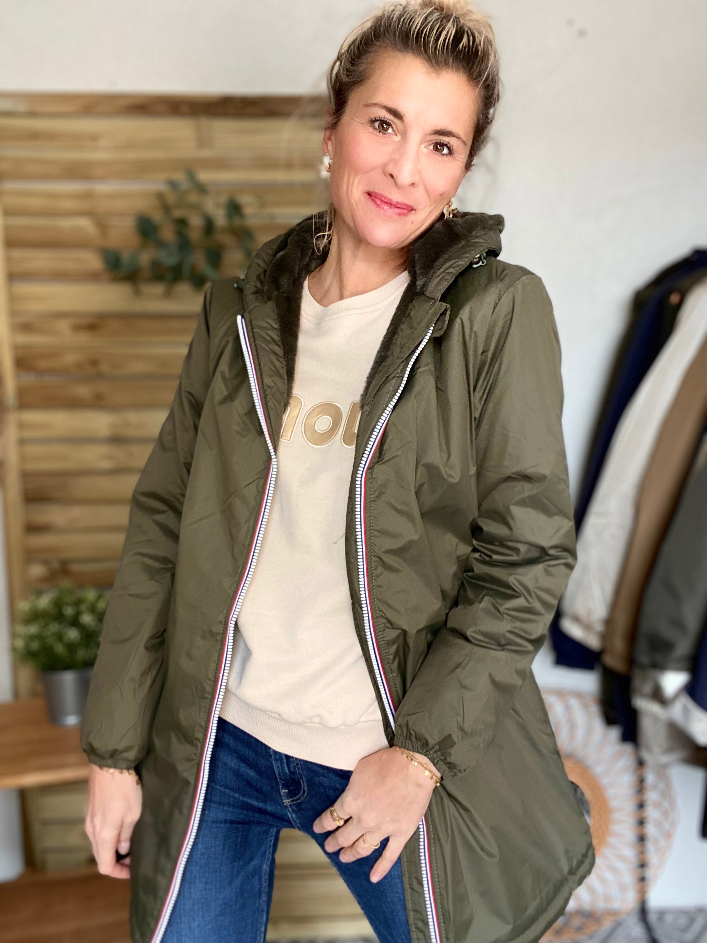 LAURA JO - Parka Imperméable LOUISE LONG fourré - Kaki