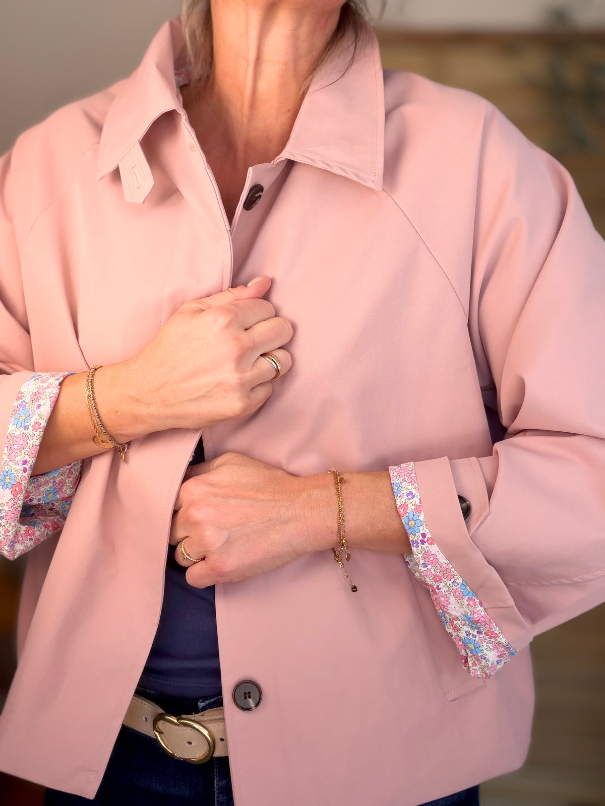 Veste Trench avec Liberty - MADELEINE Vieux rose - FIN DE SÉRIE