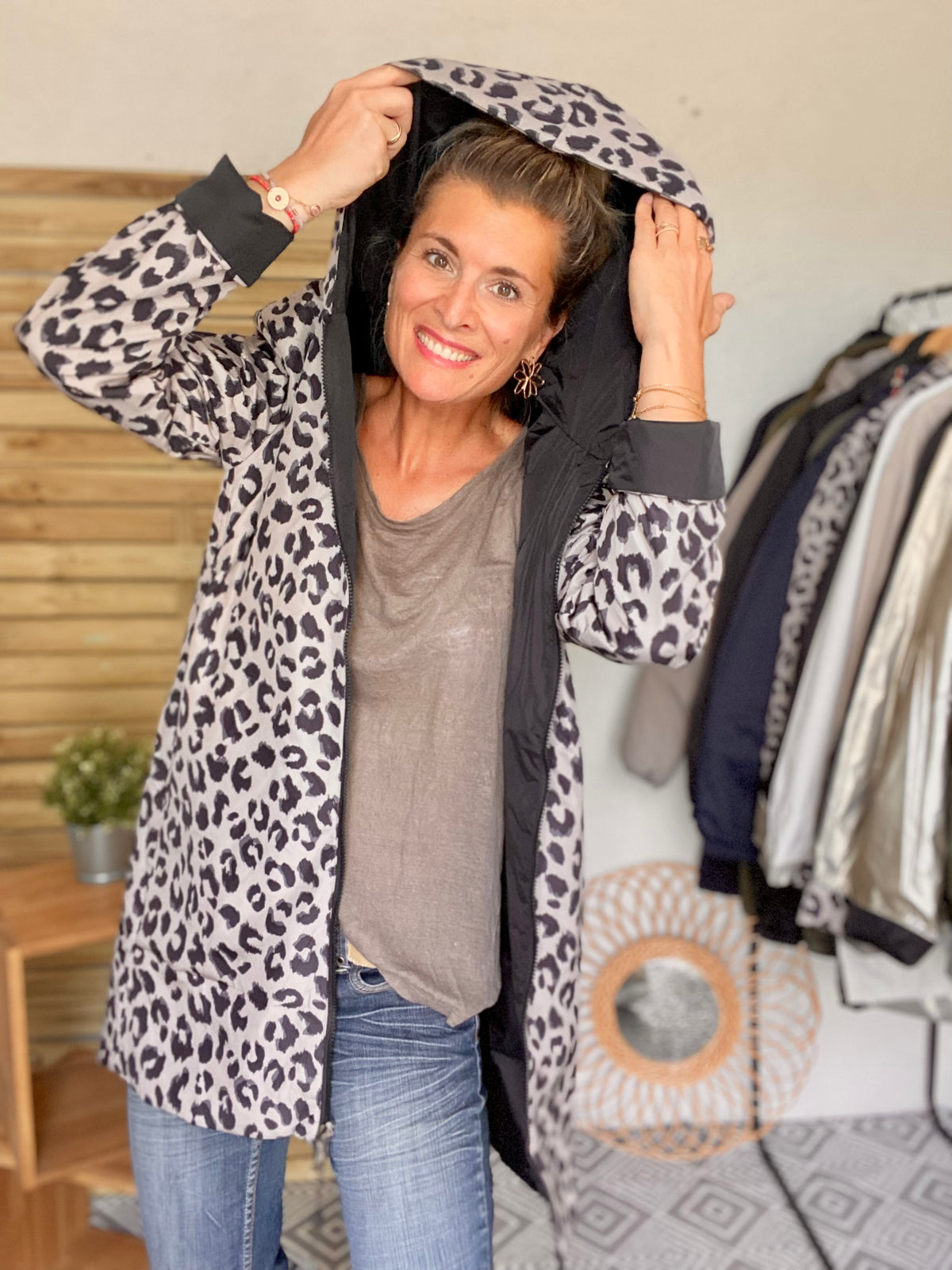 LAURA JO - Imperméable réversible rembourré LOUISON LONG - Noir / Léo