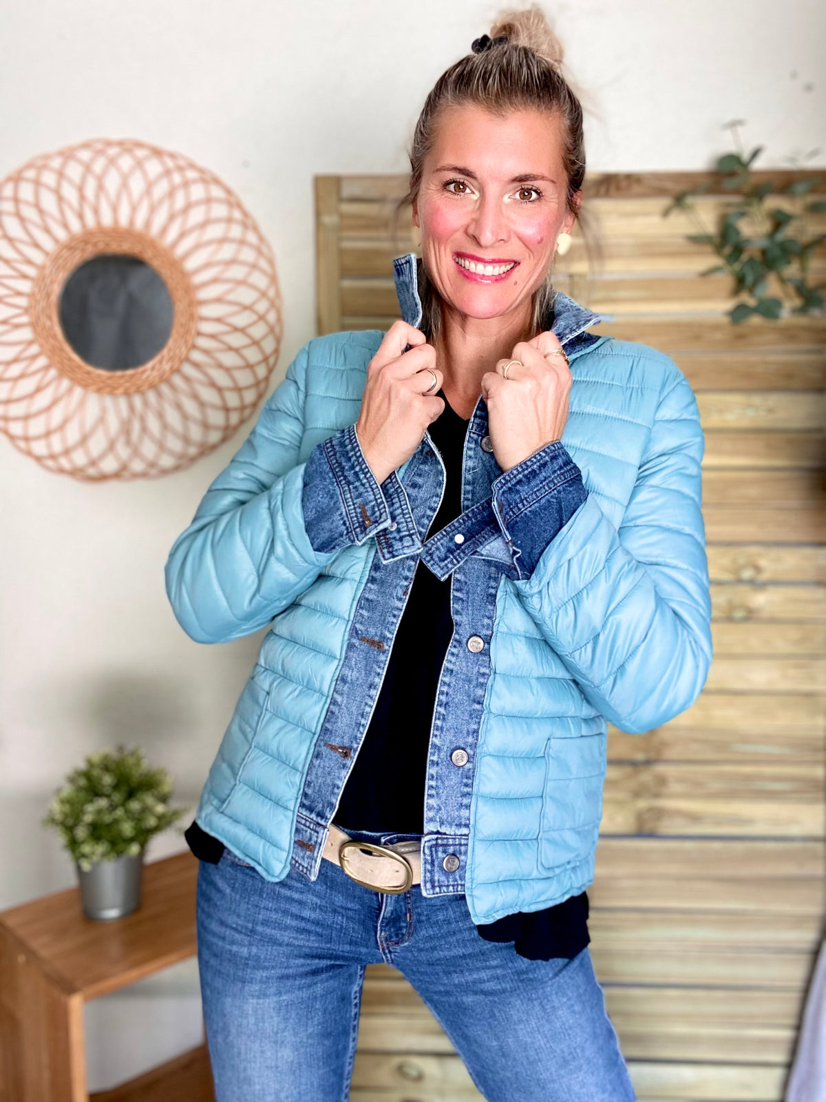 Veste Jean / Doudoune légère JACKIE - Vert sauge - FIN DE SÉRIE