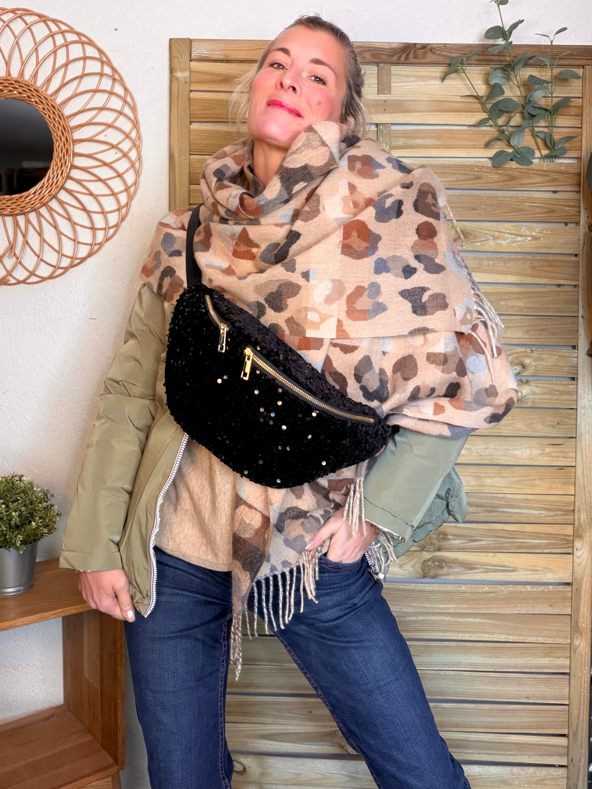 Écharpe douce AGNÈS Léo multico Camel 🐆