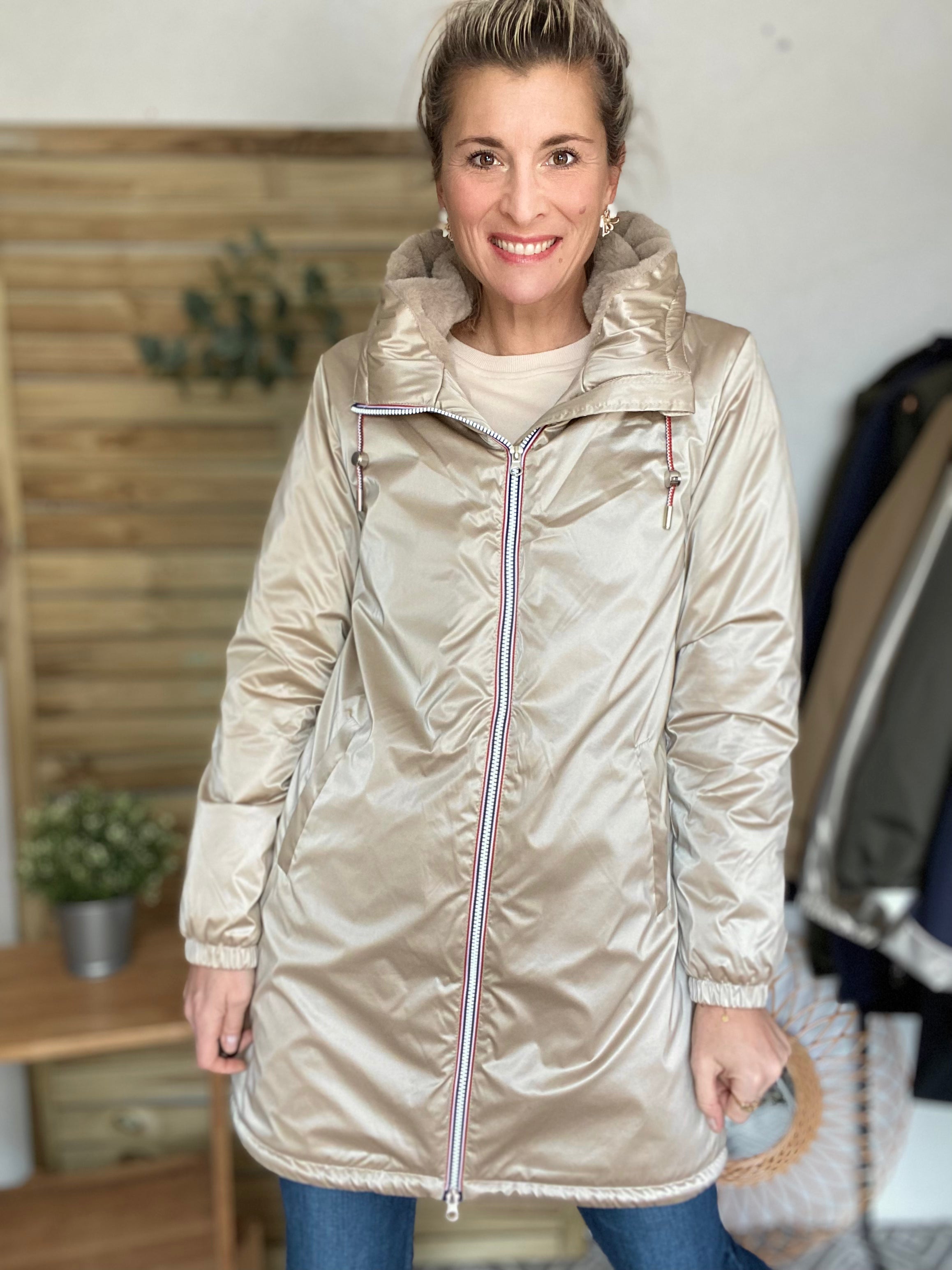 LAURA JO - Parka Imperméable THELMA LONG fourrée - Sable irisé • DÉSTOCKAGE sur Tailles S et 4XL