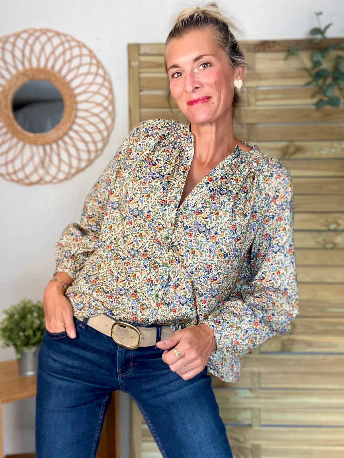 Chemise ample Liberty vert SYBILLE - FIN DE SÉRIE