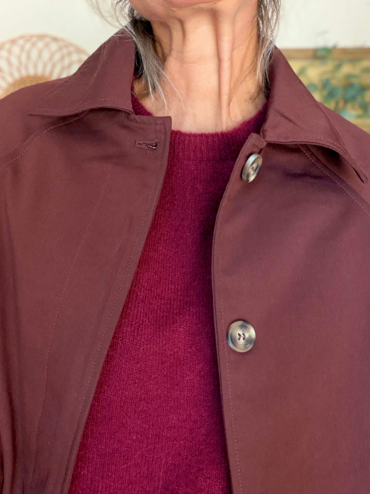 Veste Trench en coton Bordeaux fleuri - MAHAUT - LILI et LALA