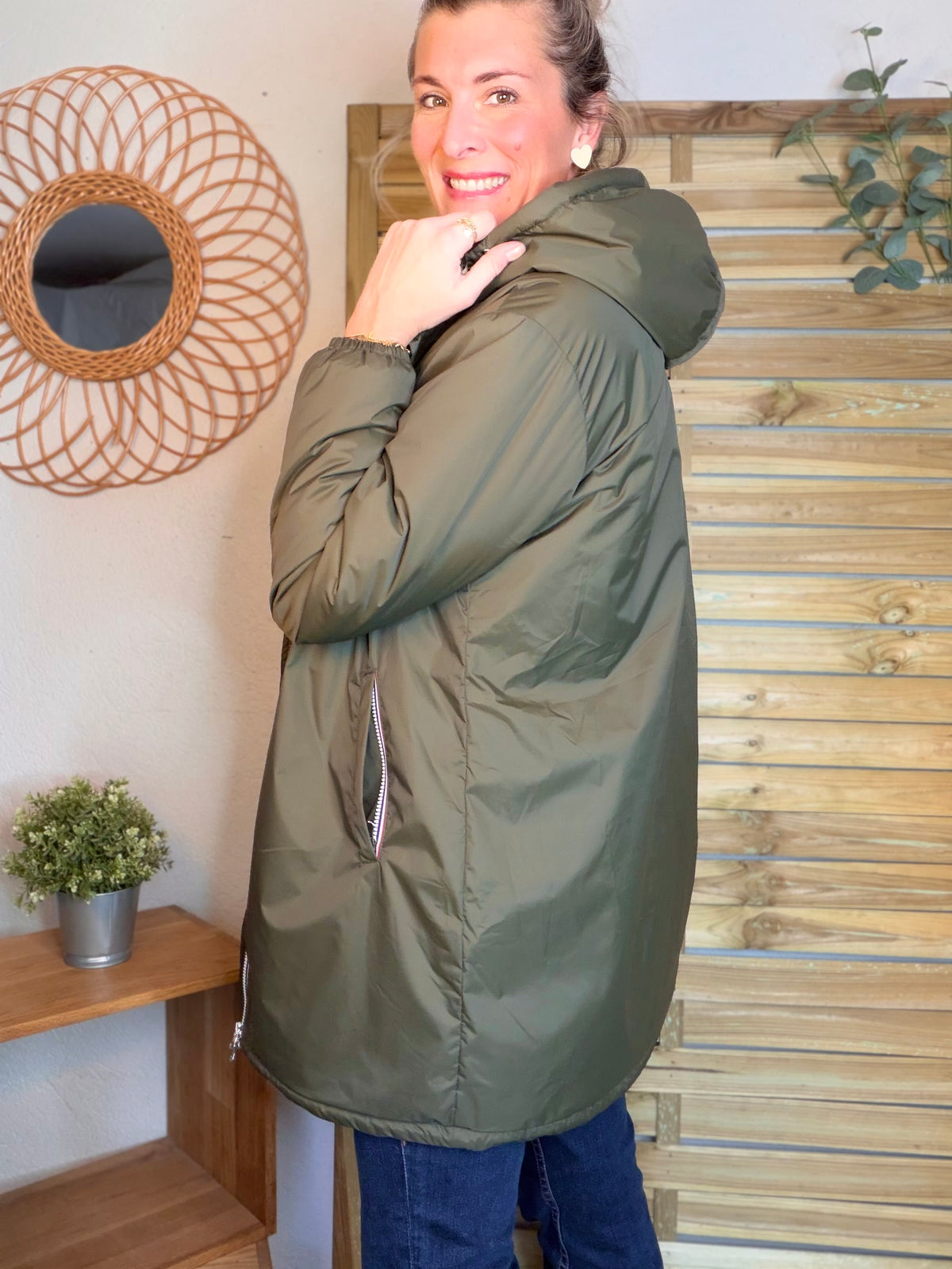 LAURA JO - Parka Imperméable LOUISE LONG Sherpa écru - Kaki • DÉSTOCKAGE sur taille S